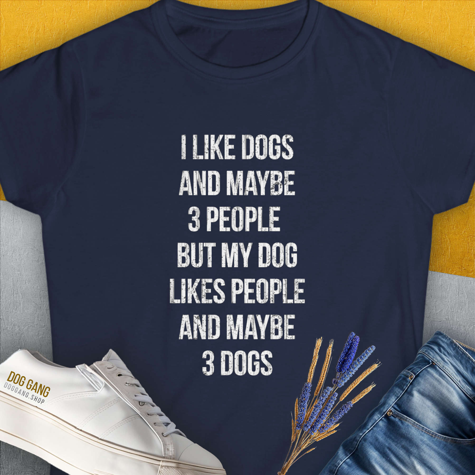 I Like Dogs And Maybe 3 People..., Women's T-Shirt-Navy, a cool and stylish design with a funny saying from Dog Gang