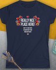 Really Nice Place Here, Women's T-Shirt-, a fun and stylish design for dog lovers from Dog Gang