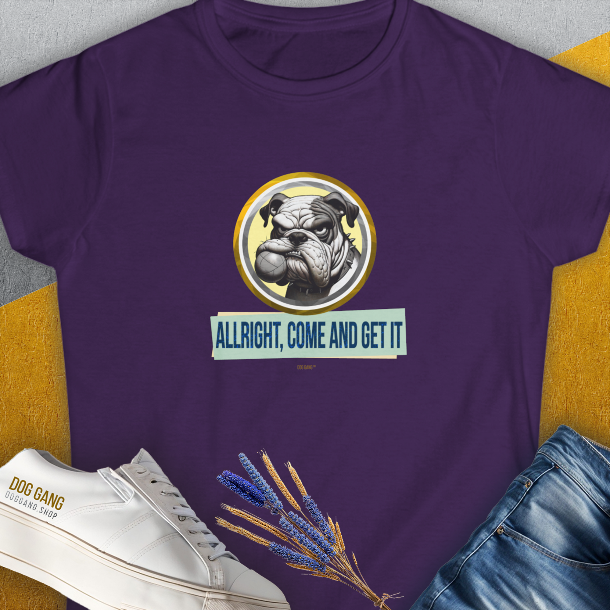 Allright Come And Get It, Volume 1, Women's T-Shirt-Purple, a cool and stylish design with a funny saying from Dog Gang