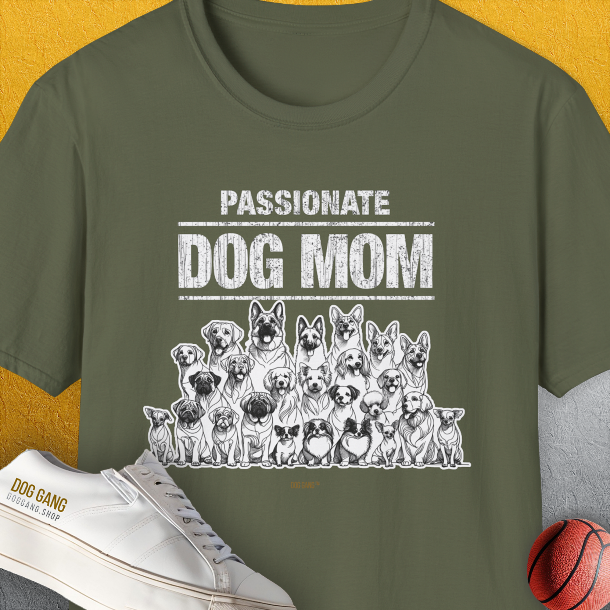 Dog Mom Series, Volume 8, Unisex T-Shirt-Military Green, Design by Dog Gang