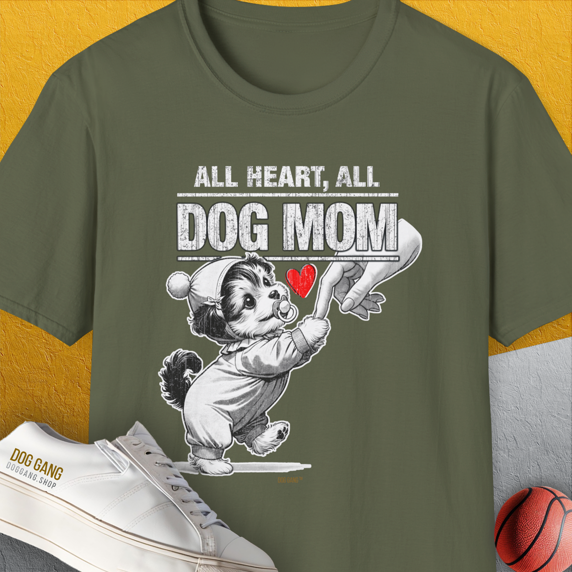 Dog Mom Series, Volume 9, Unisex T-Shirt-Military Green, Design by Dog Gang