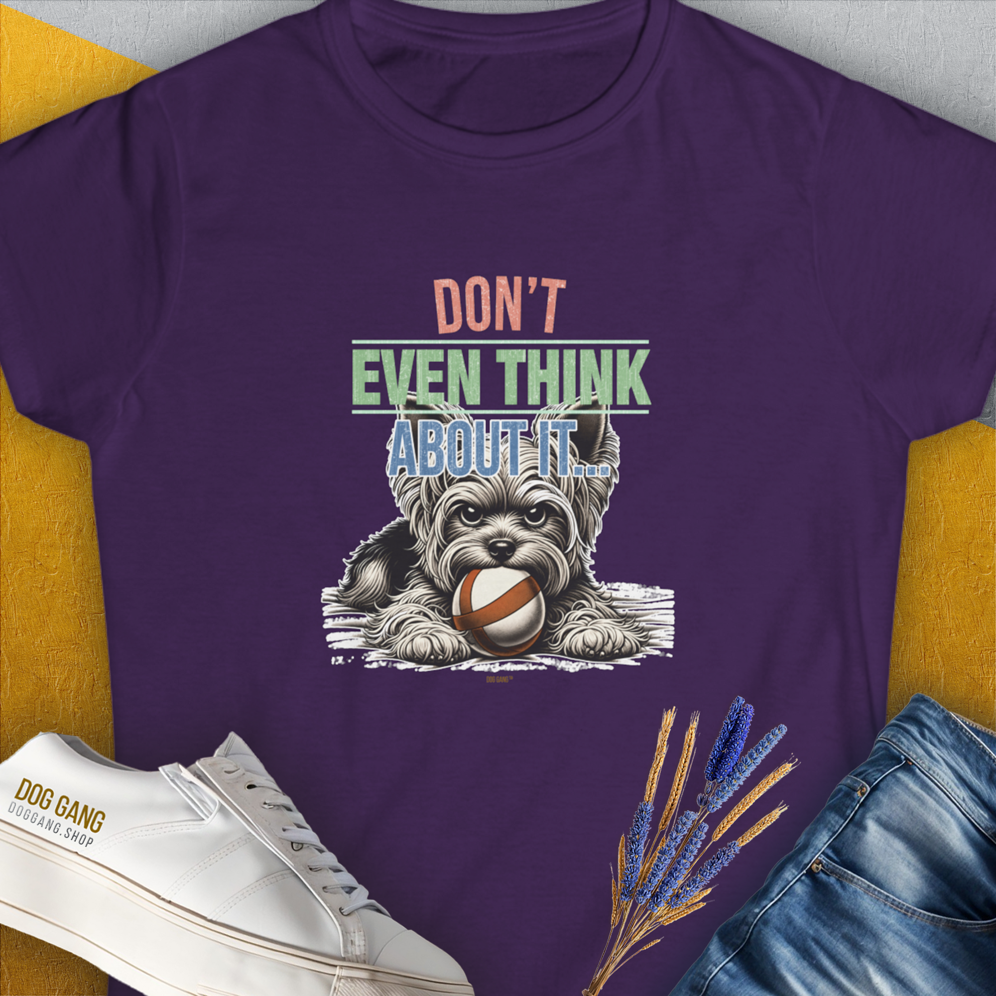 Don't Even Think About It..., Volume 3, Women's T-Shirt-Purple, a cool and stylish design with a funny saying from Dog Gang