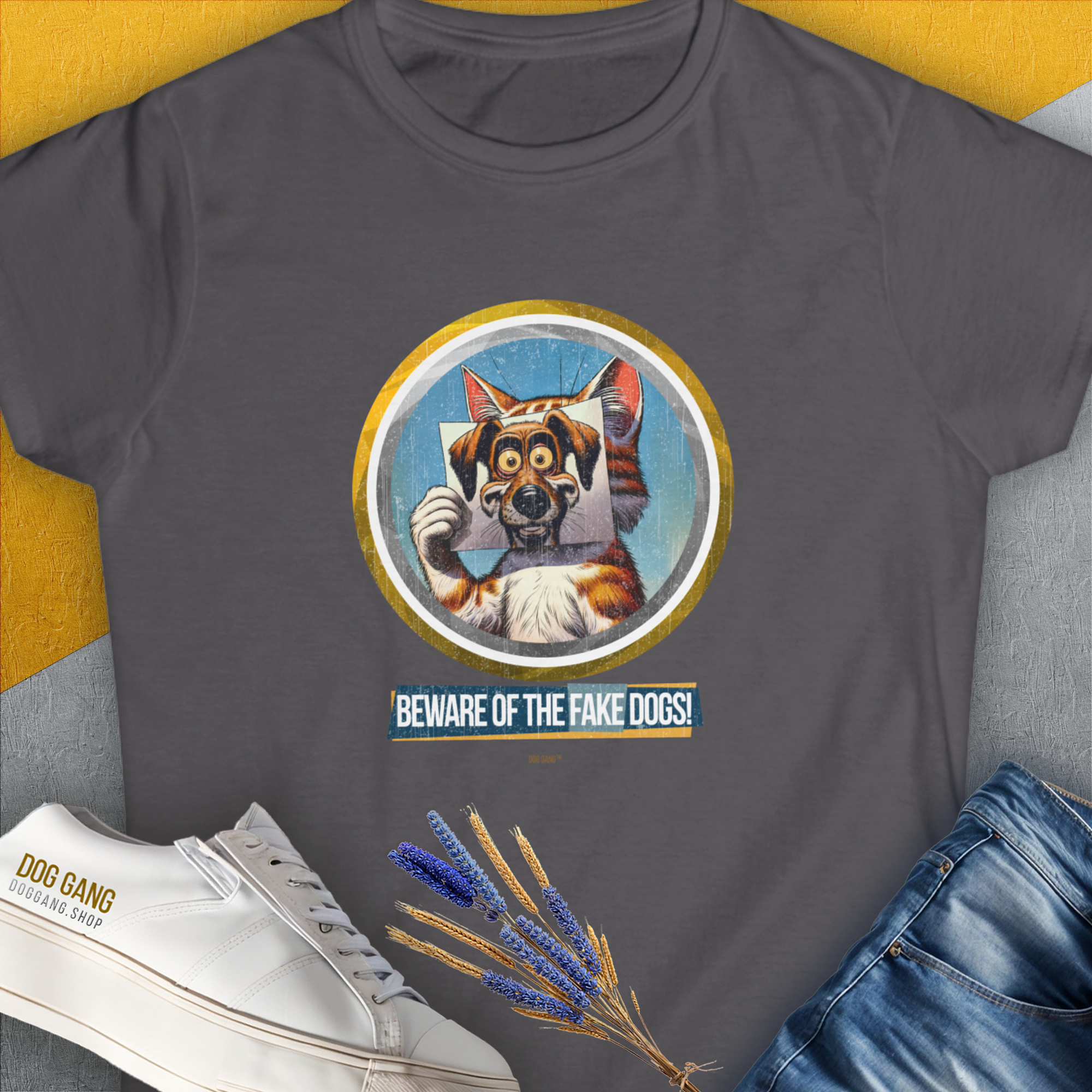 Beware Of The Fake Dogs! Volume 1, Women's T-Shirt-Charcoal. A dog-themed Design from Dog Gang