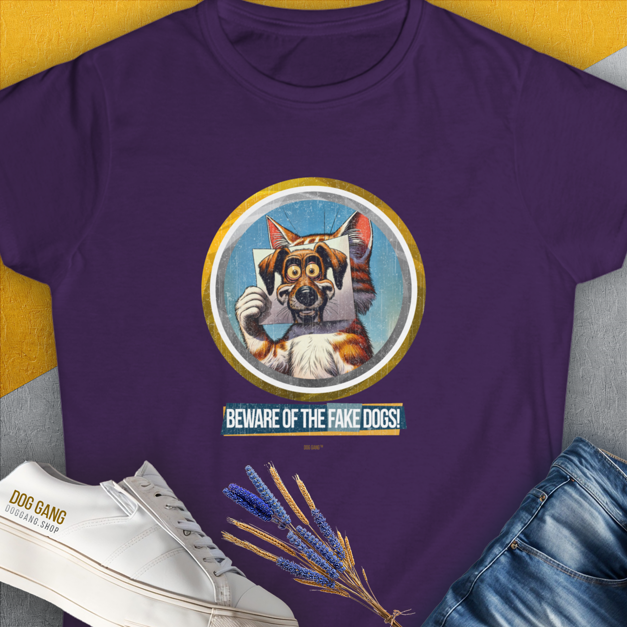 Beware Of The Fake Dogs! Volume 1, Women's T-Shirt-Purple, a cool and stylish design with a funny saying from Dog Gang