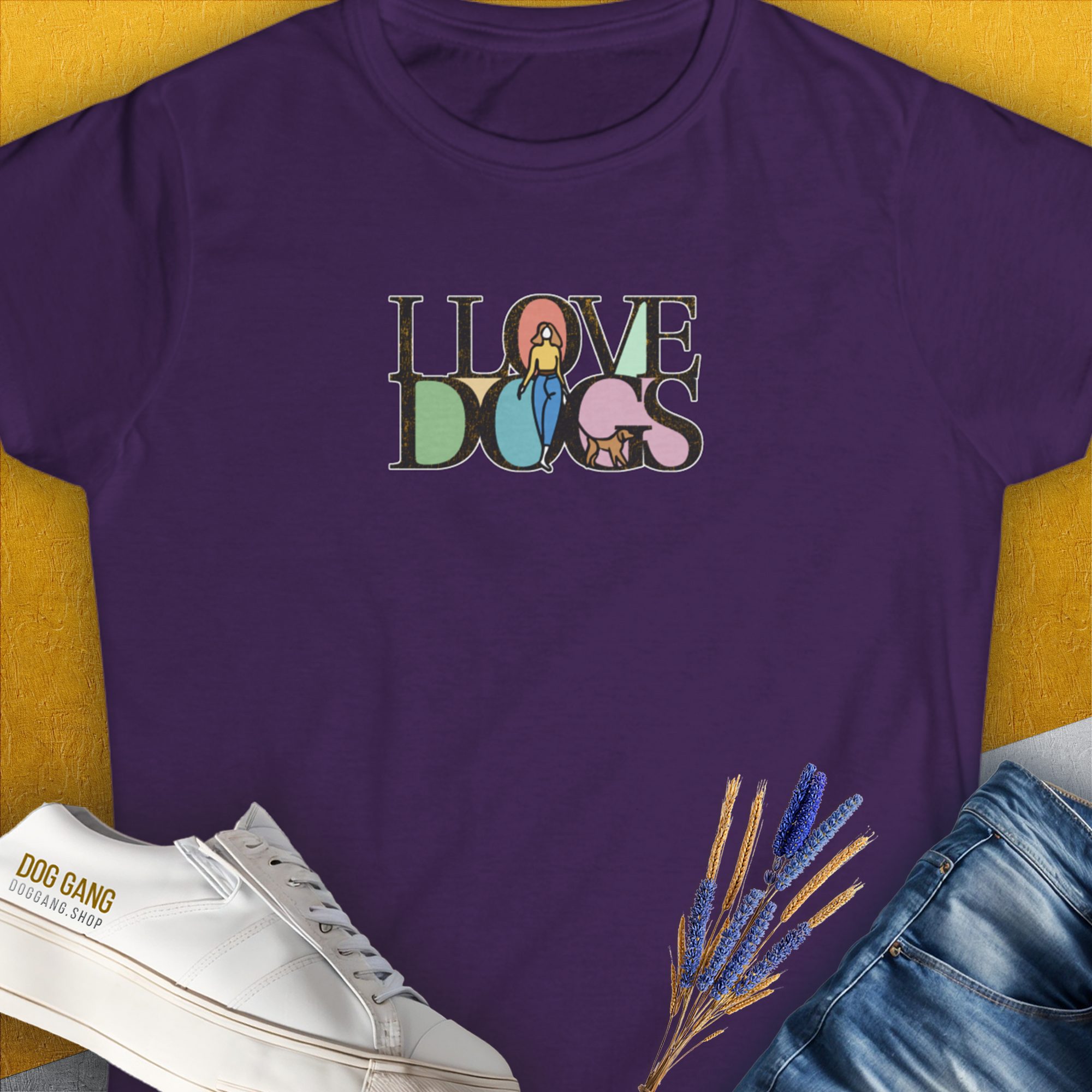 I Love Dogs - Series I, Volume 5, Women's T-Shirt-Purple. A perfect gift for dog lovers and dog owners. Design by Dog Gang