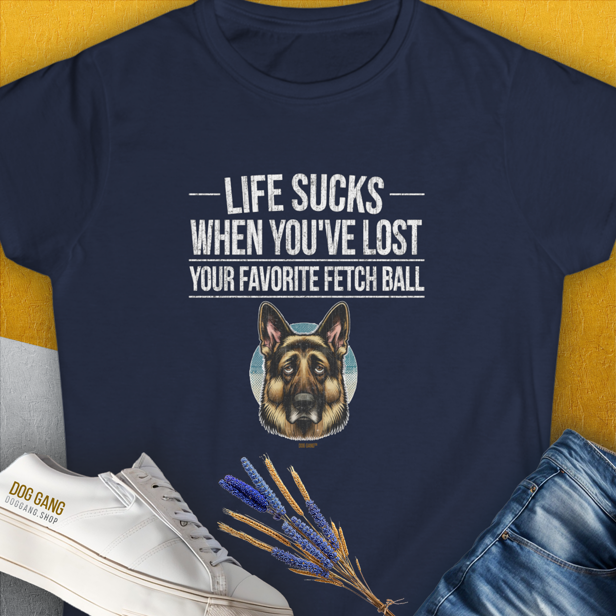 Life Sucks When You've Lost Your Favorite Fetch Ball, Volume 4, Women's T-Shirt-Navy, a cool and stylish design with a funny saying from Dog Gang