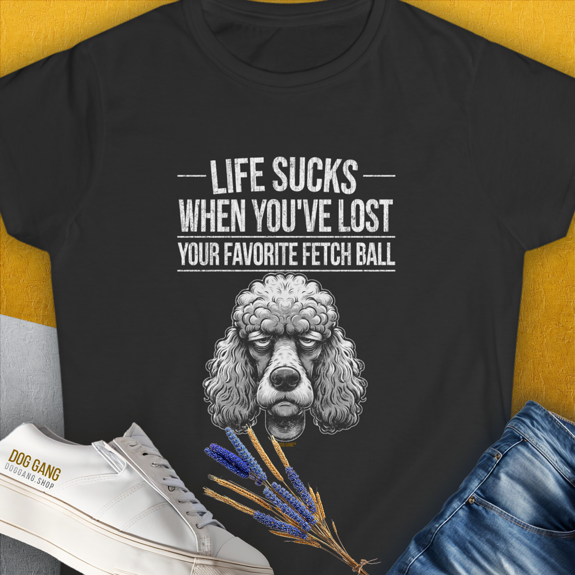 Life Sucks When You've Lost Your Favorite Fetch Ball, Volume 7, Women's T-Shirt-Black. A perfect gift for dog lovers and dog owners. Design by Dog Gang