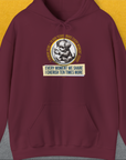 Maroon hoodie with a cute dog design and the quote: Every moment we share, I cherish ten times more. Designed by Dog Gang.