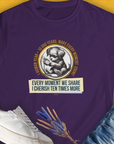 Funny dog shirt: Purple semi-fitted Womens T-shirt with One Human Year = Ten Dog Years, Volume 4. Features a cute dog illustration and quote: Every Moment We Share I Cherish Ten Times More. Designed by Dog Gang.