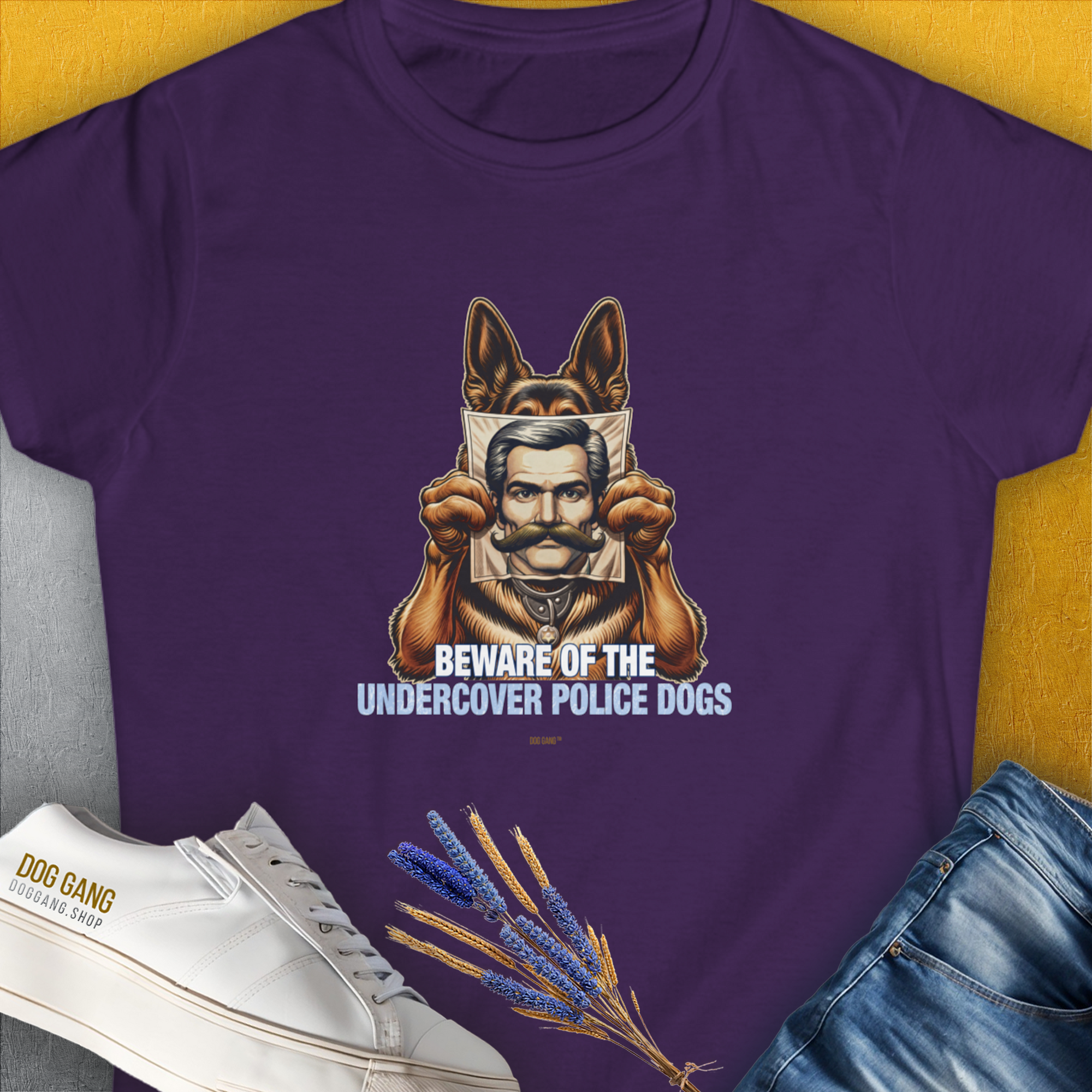 Beware Of The Undercover Police Dogs, Volume 1, Women's T-Shirt-Purple. A perfect gift for dog lovers and dog owners. Design by Dog Gang