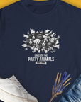 Womens T-Shirt in navy features Unleash the Party Animals Inside of Me with cute dog faces, perfect for any dog lover. Designed by Dog Gang.