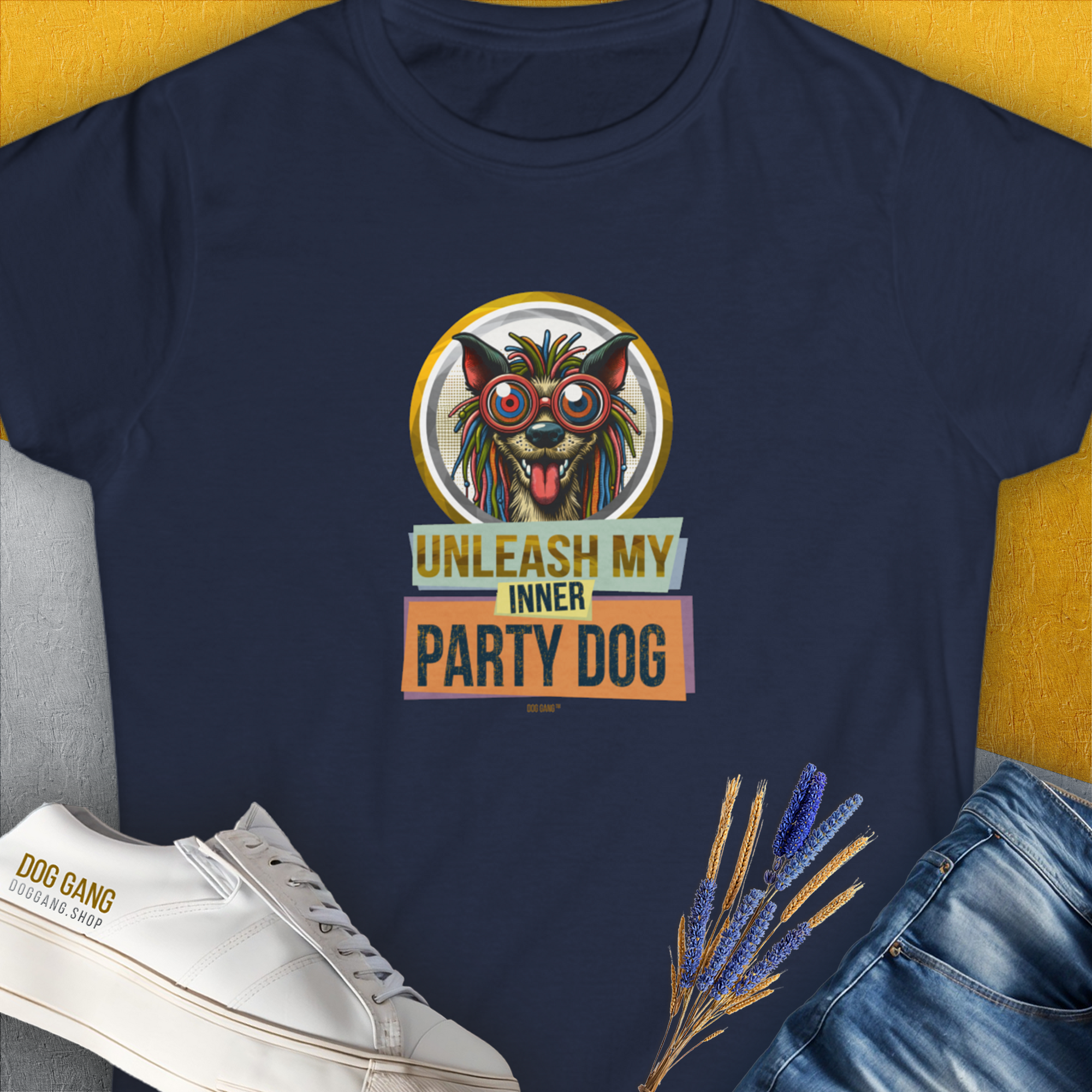 Unleash-Series (My Inner Party Dog), Volume 3, Women's T-Shirt-Navy. A dog-themed Design from Dog Gang