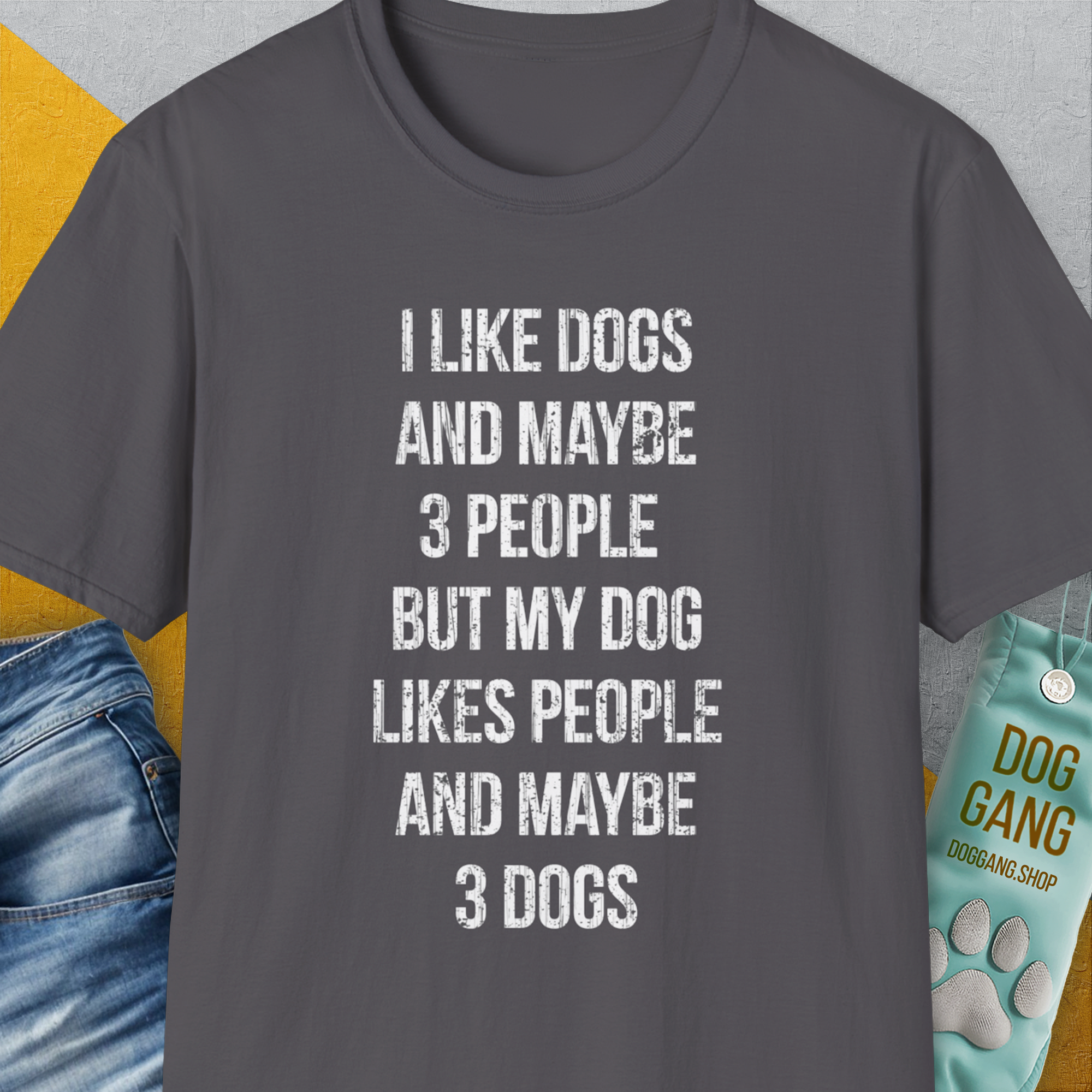 I Like Dogs And Maybe 3 People..., Unisex T-Shirt-Charcoal-funny dog lover Shirtdesign by Dog Gang