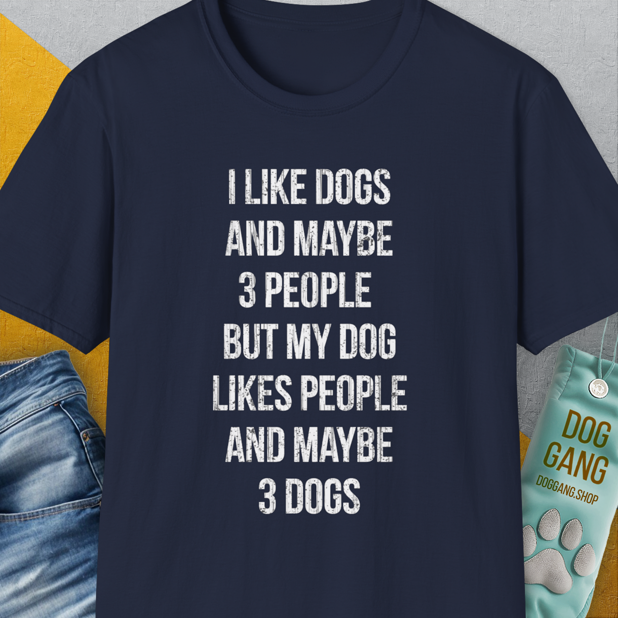 I Like Dogs And Maybe 3 People..., Unisex T-Shirt-Navy-funny dog lover Shirtdesign by Dog Gang