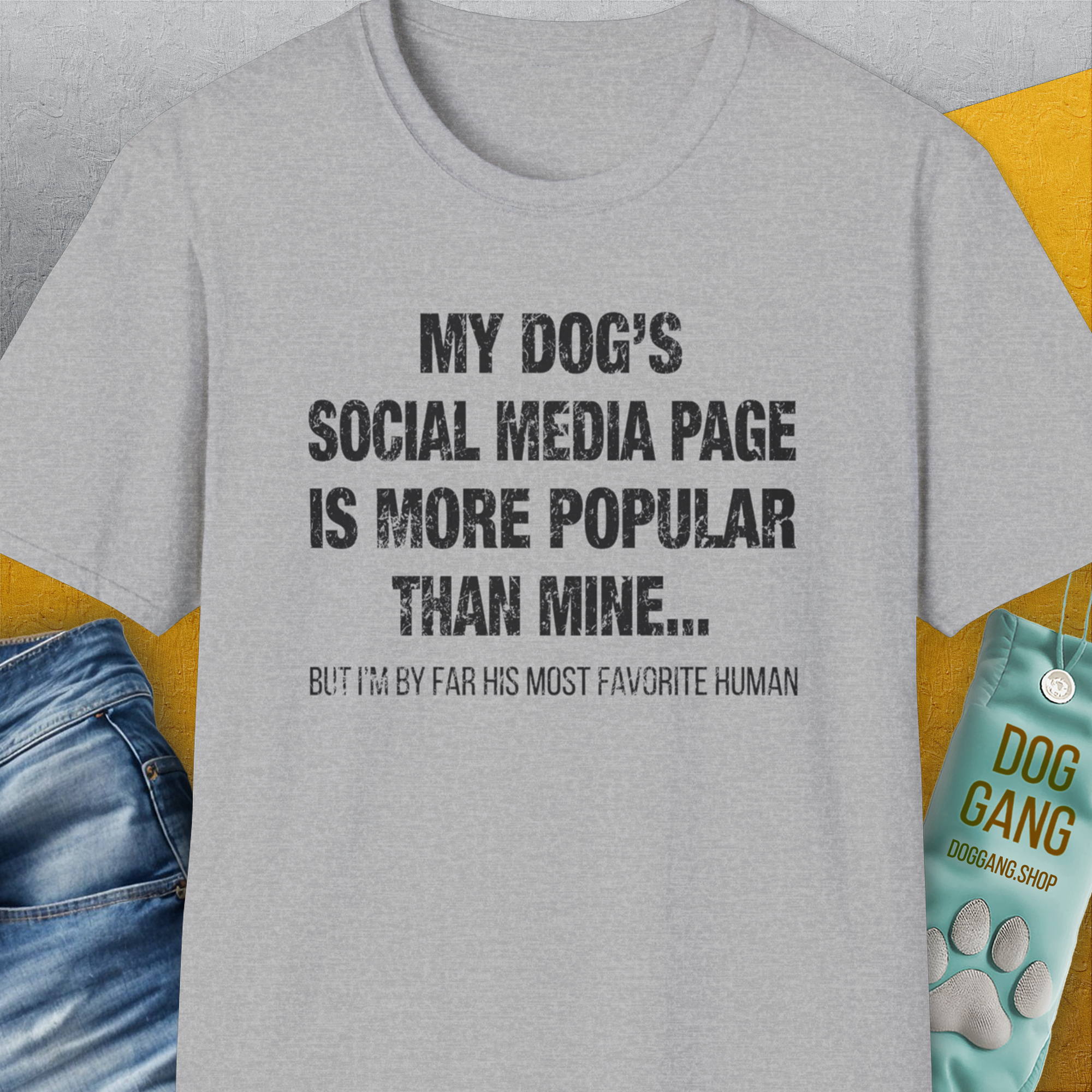 My Dogs Social Media Page Is More Popular Than Mine, Unisex T-Shirt-Sport Grey-funny dog lover Shirtdesign by Dog Gang