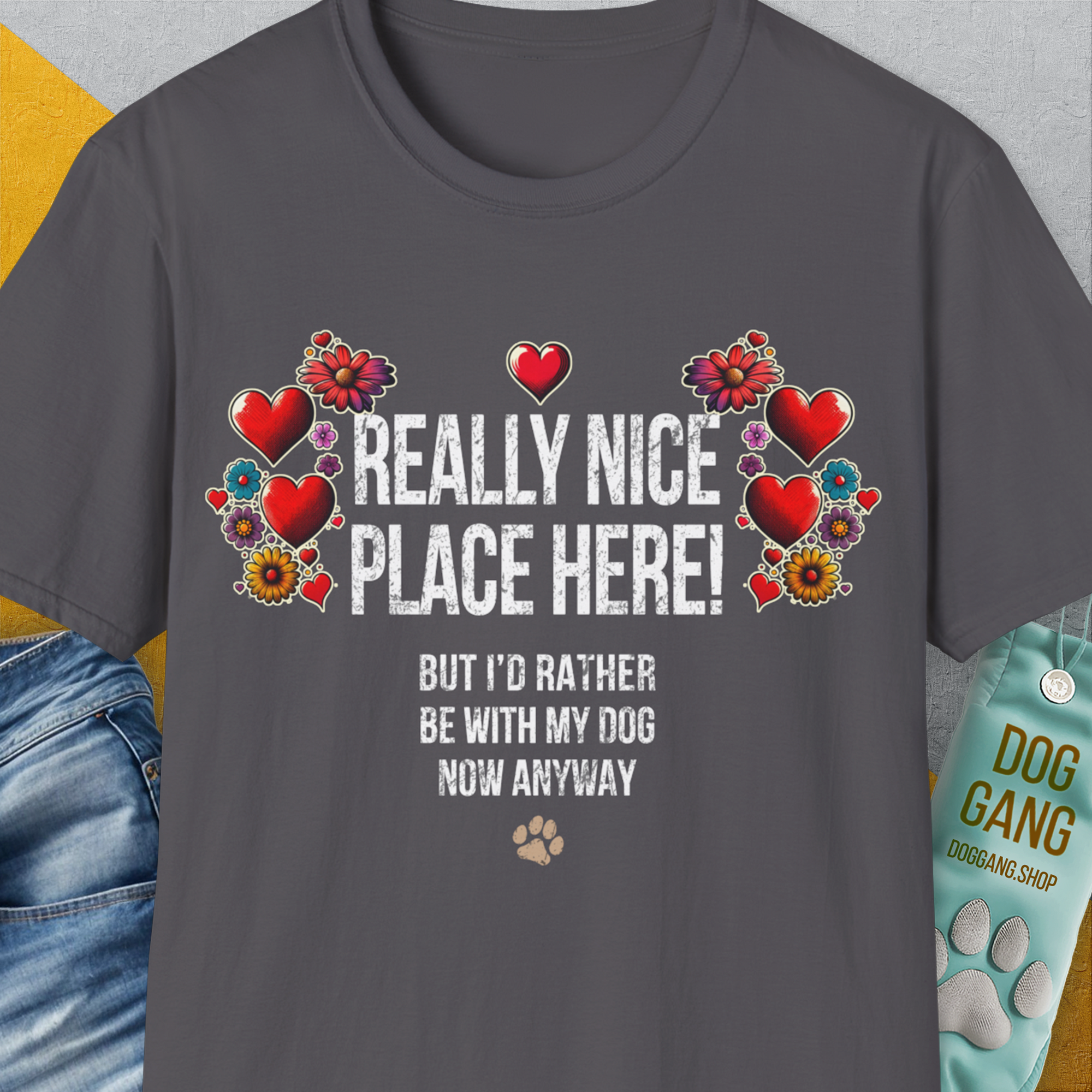 Really Nice Place Here, Unisex T-Shirt-Charcoal-funny dog lover Shirtdesign by Dog Gang
