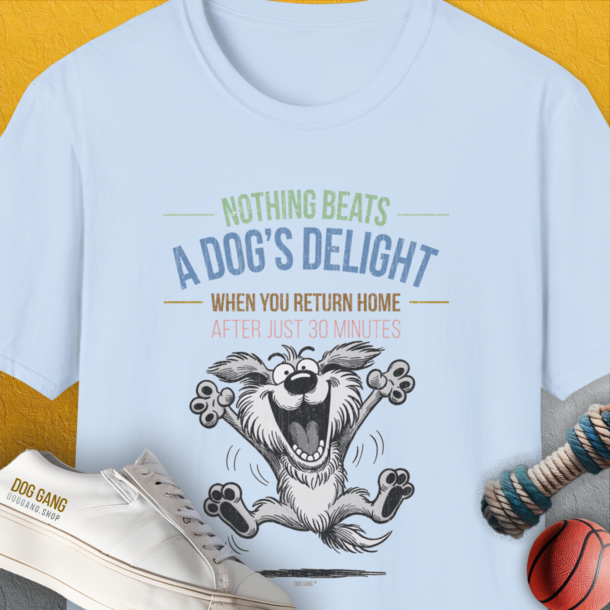 Nothing Beats A Dog's Delight When You Return Home, Volume 2, Unisex T-Shirt-Light Blue-funny dog lover Shirtdesign by Dog Gang