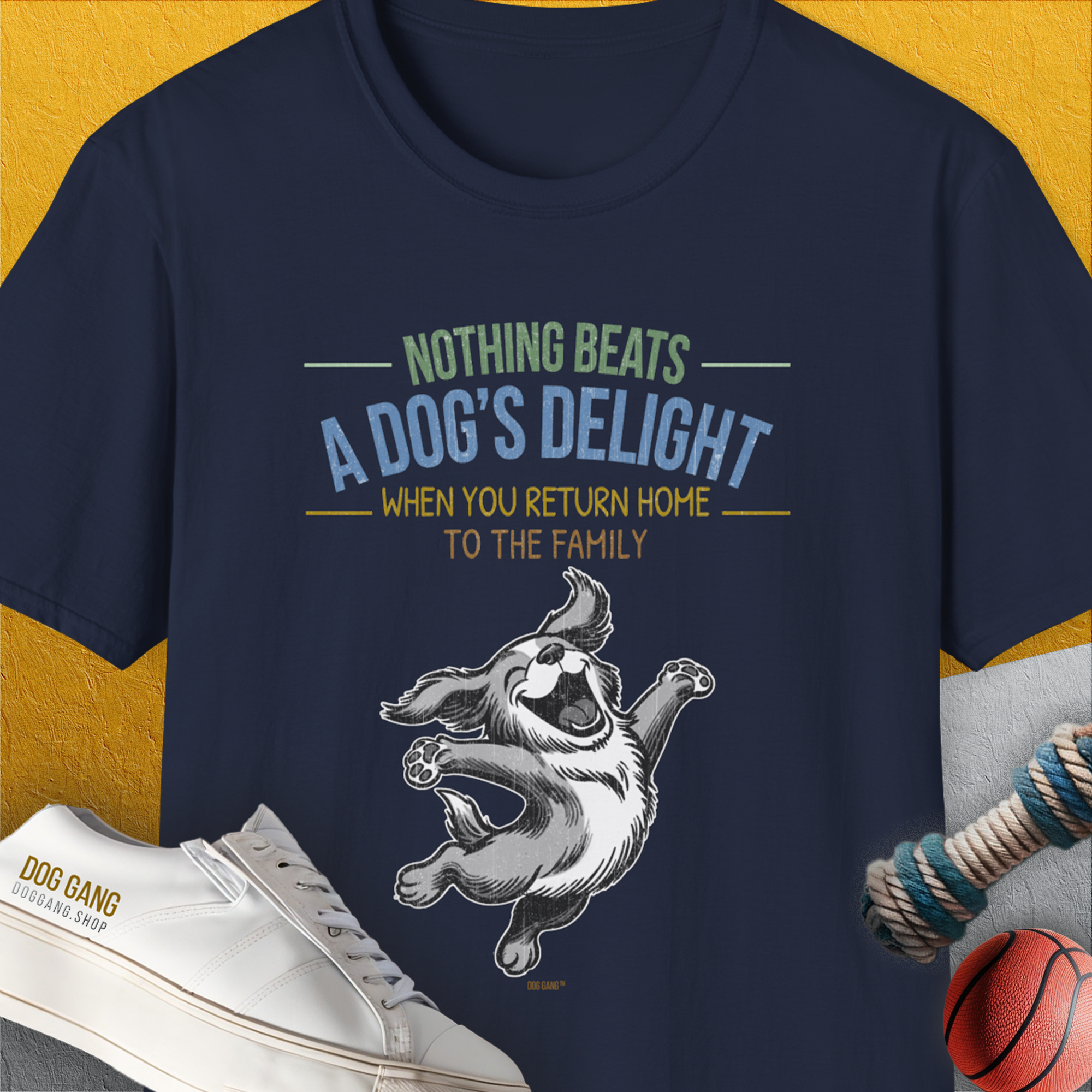 Nothing Beats A Dog's Delight When You Return Home, Volume 3, Unisex T-Shirt-Navy-funny dog lover Shirtdesign by Dog Gang