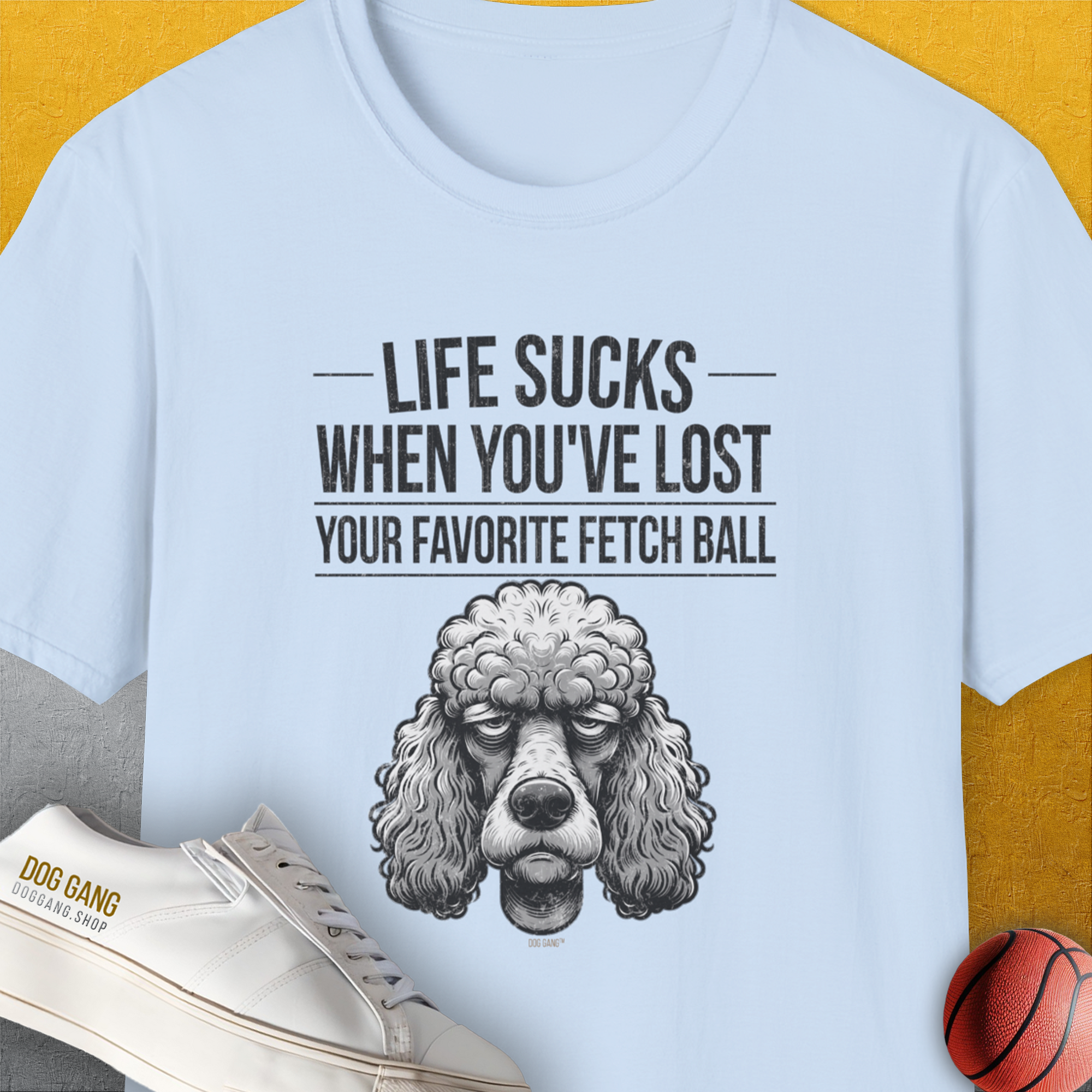 Life Sucks When You've Lost Your Favorite Fetch Ball, Volume 7, Unisex T-Shirt-Light Blue-funny dog lover Shirtdesign by Dog Gang