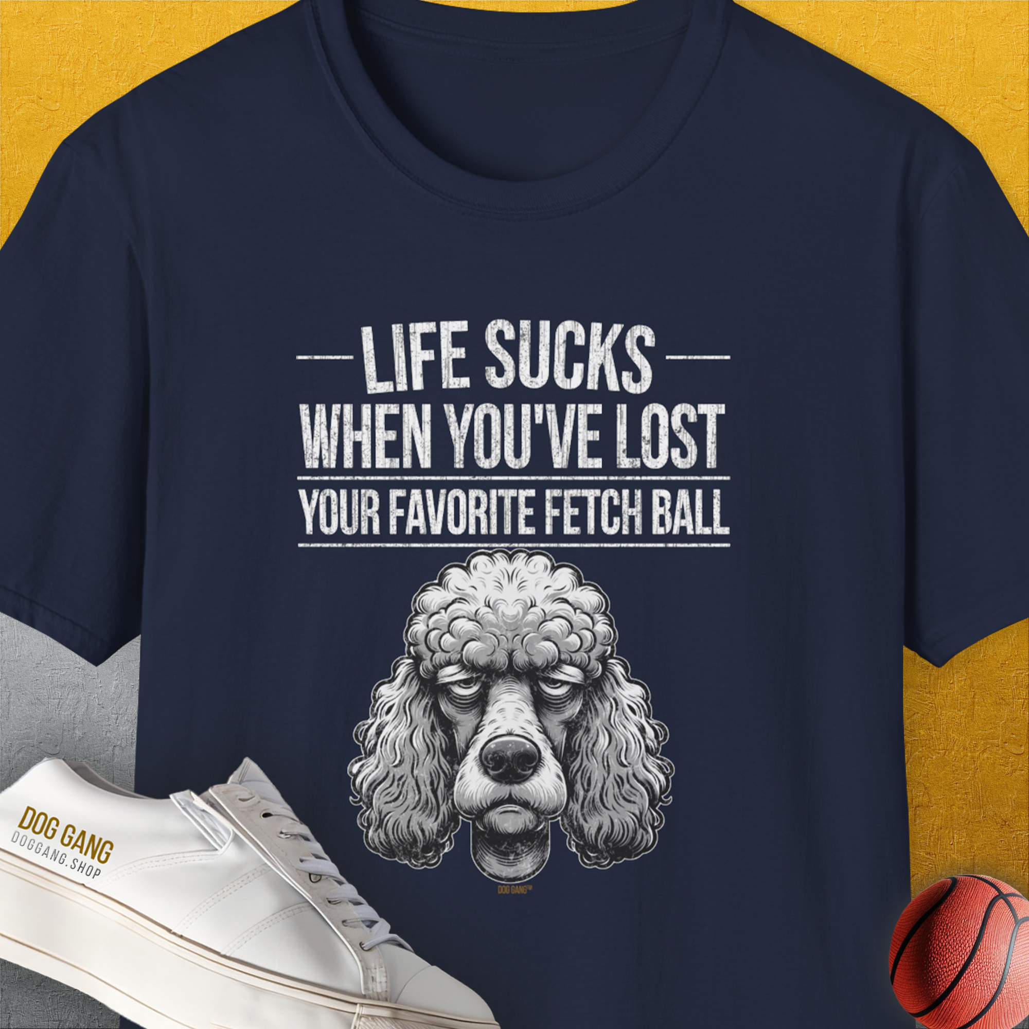 Life Sucks When You've Lost Your Favorite Fetch Ball, Volume 7, Unisex T-Shirt-Navy-funny dog lover Shirtdesign by Dog Gang