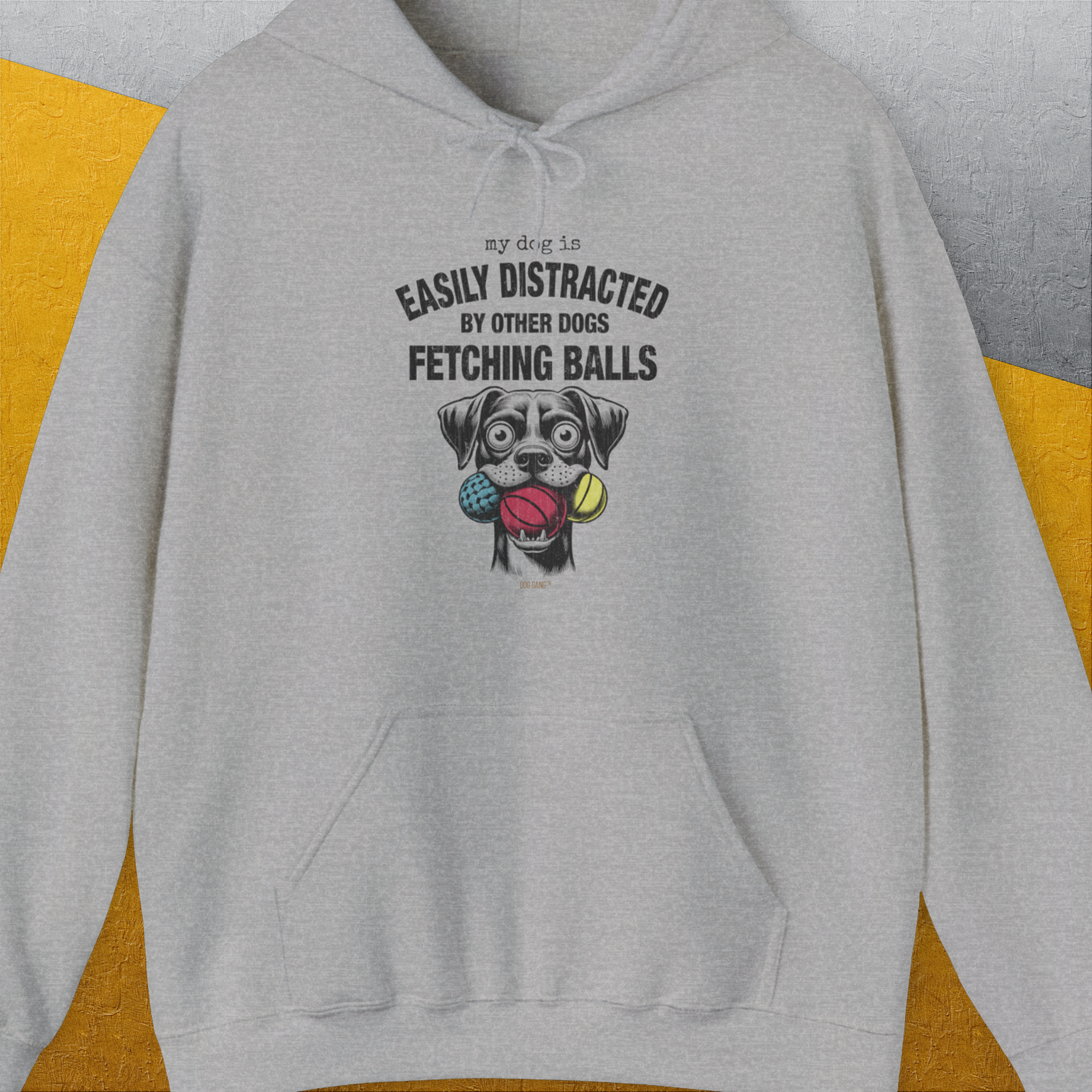 My Dog Is Easily Distracted By - Volume 4: Other Dogs Fetching Balls, Unisex Hoodie-Sport Grey, a cool and stylish design with a funny saying from Dog Gang