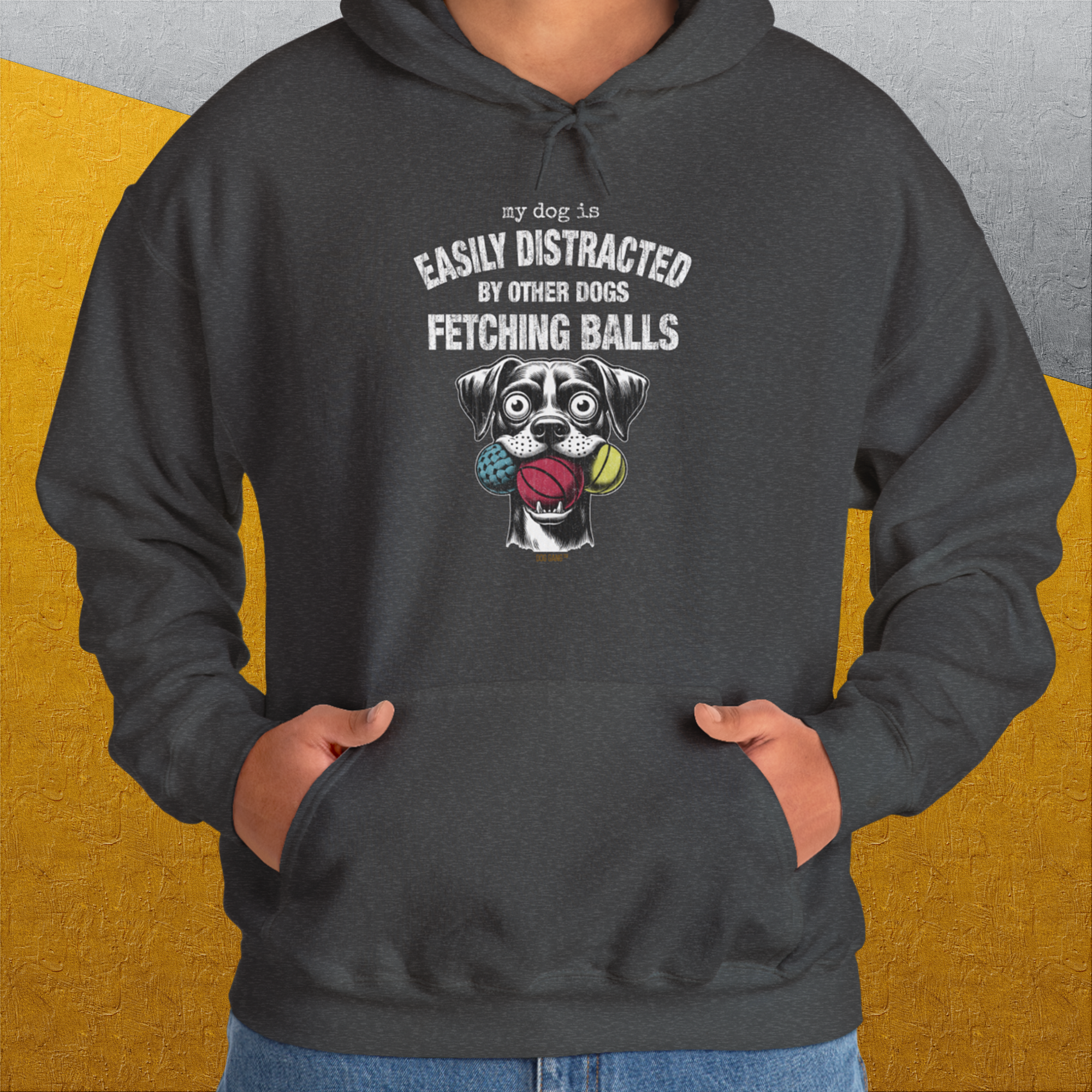 My Dog Is Easily Distracted By - Volume 4: Other Dogs Fetching Balls, Unisex Hoodie-, Design by Dog Gang