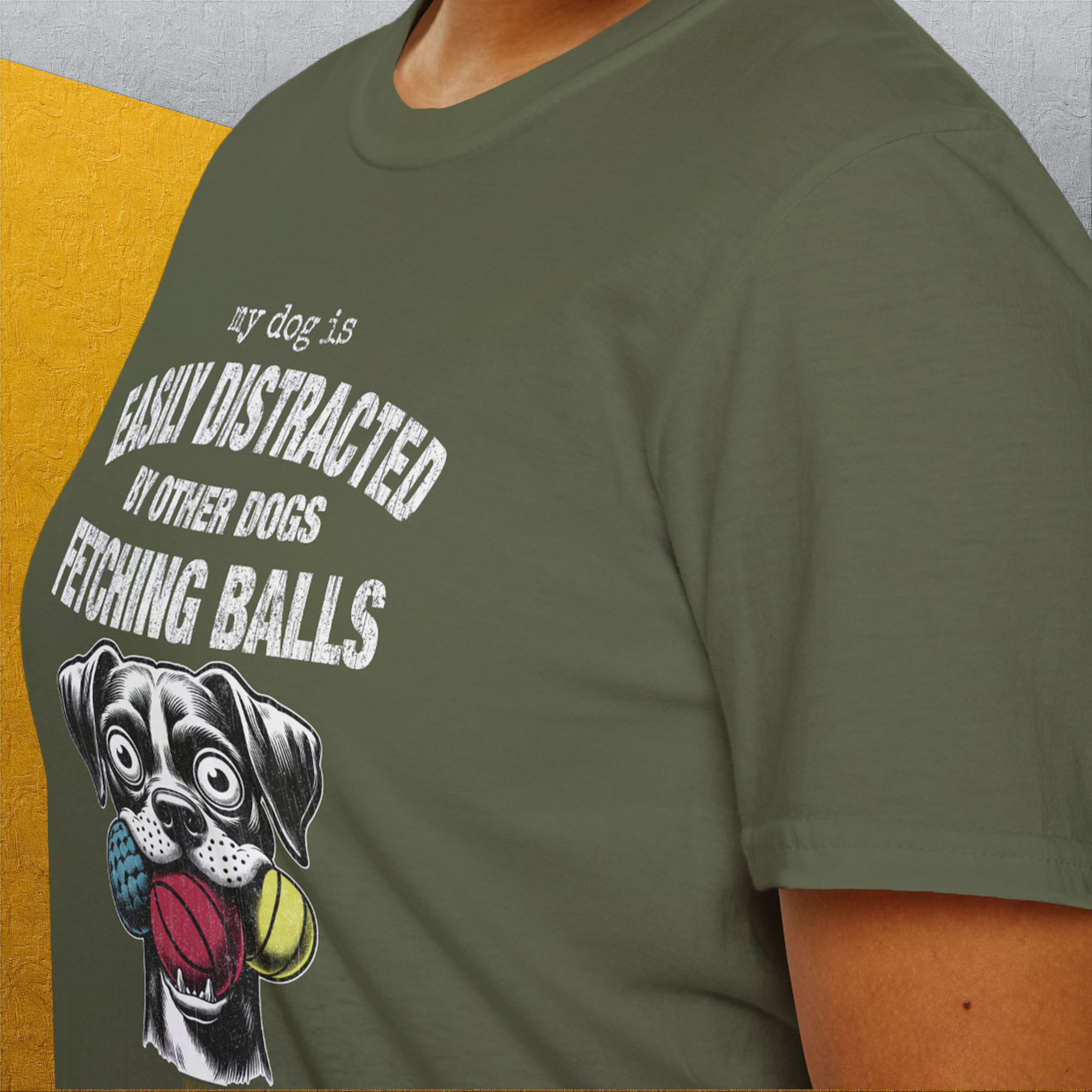 My Dog Is Easily Distracted By - Volume 4: Other Dogs Fetching Balls, Unisex T-Shirt-, Design by Dog Gang
