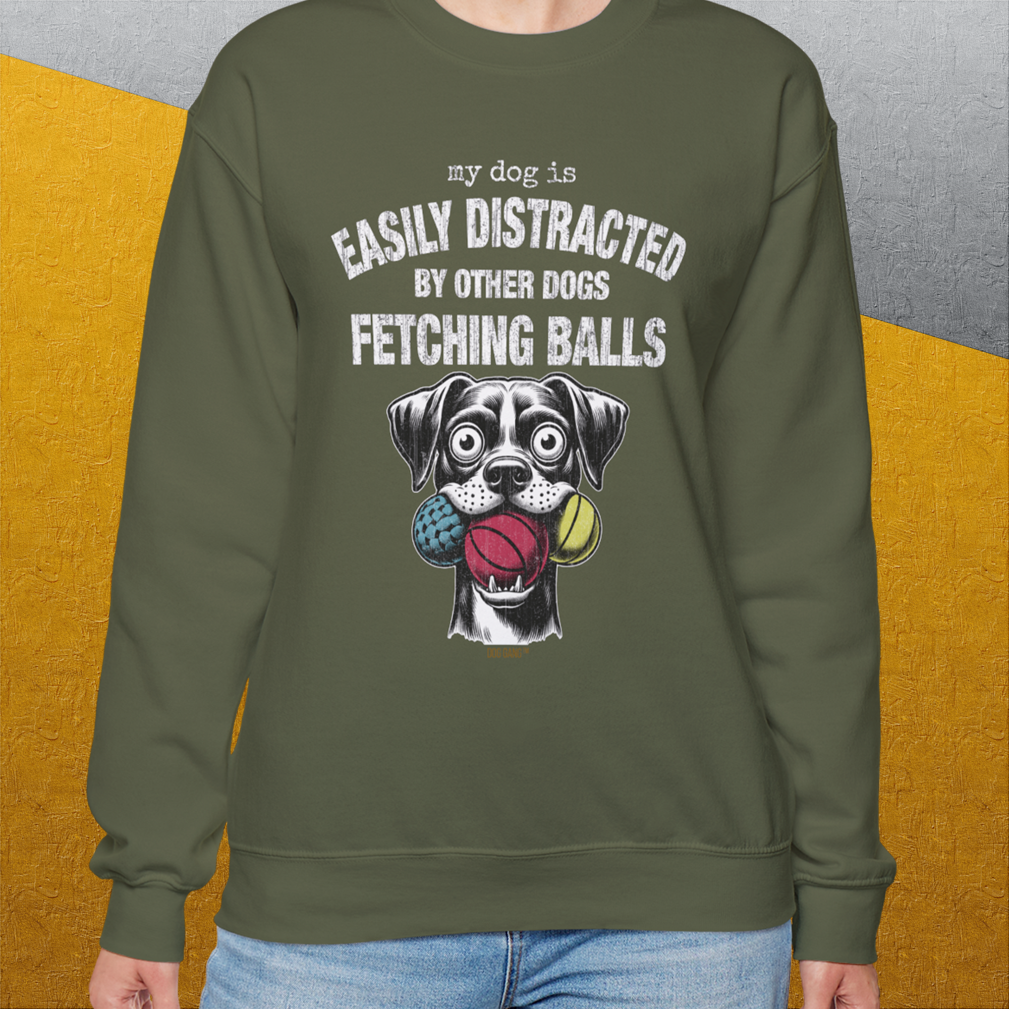 My Dog Is Easily Distracted By - Volume 4: Other Dogs Fetching Balls, Unisex Sweatshirt-, a fun and stylish sweatshirt design for dog lovers from Dog Gang