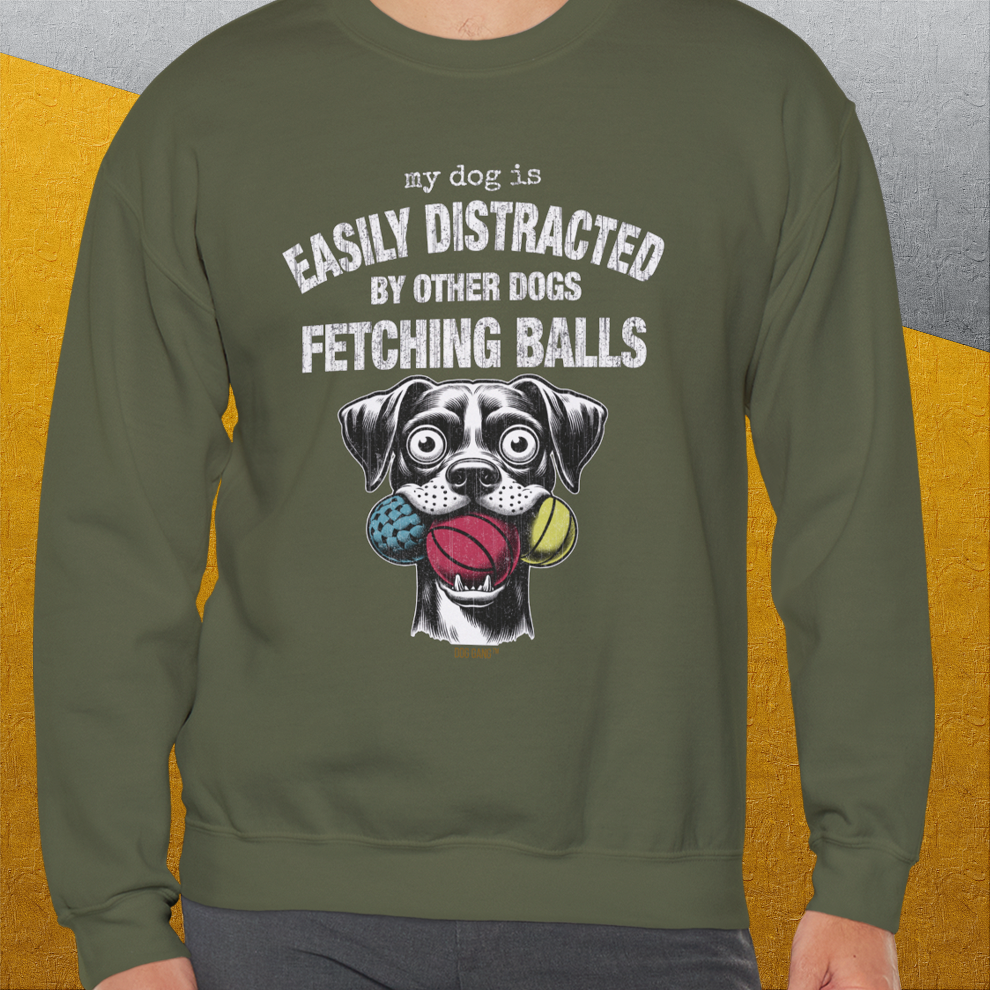 My Dog Is Easily Distracted By - Volume 4: Other Dogs Fetching Balls, Unisex Sweatshirt-. For dog lovers. Design by Dog Gang