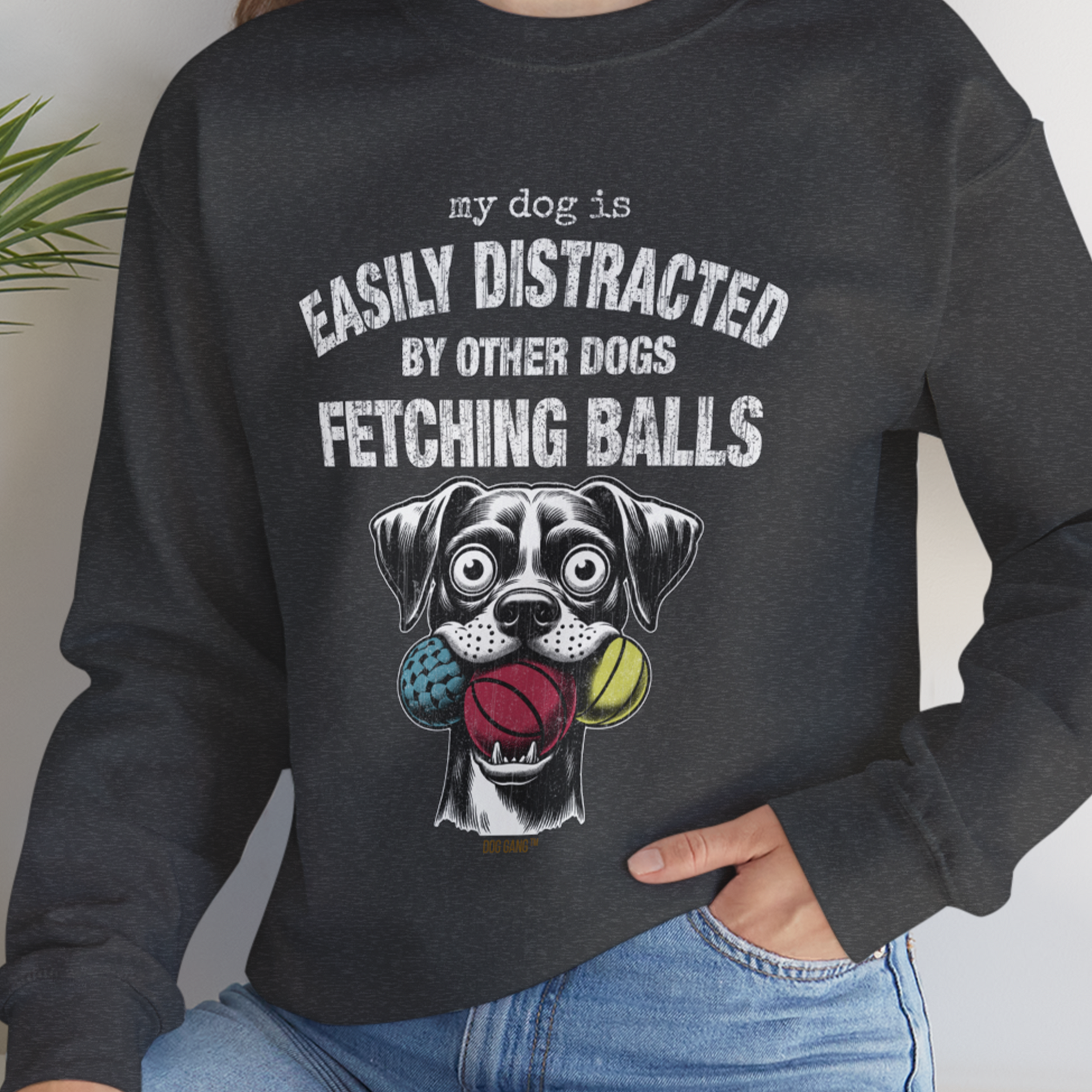 My Dog Is Easily Distracted By - Volume 4: Other Dogs Fetching Balls, Unisex Sweatshirt-, Design by Dog Gang