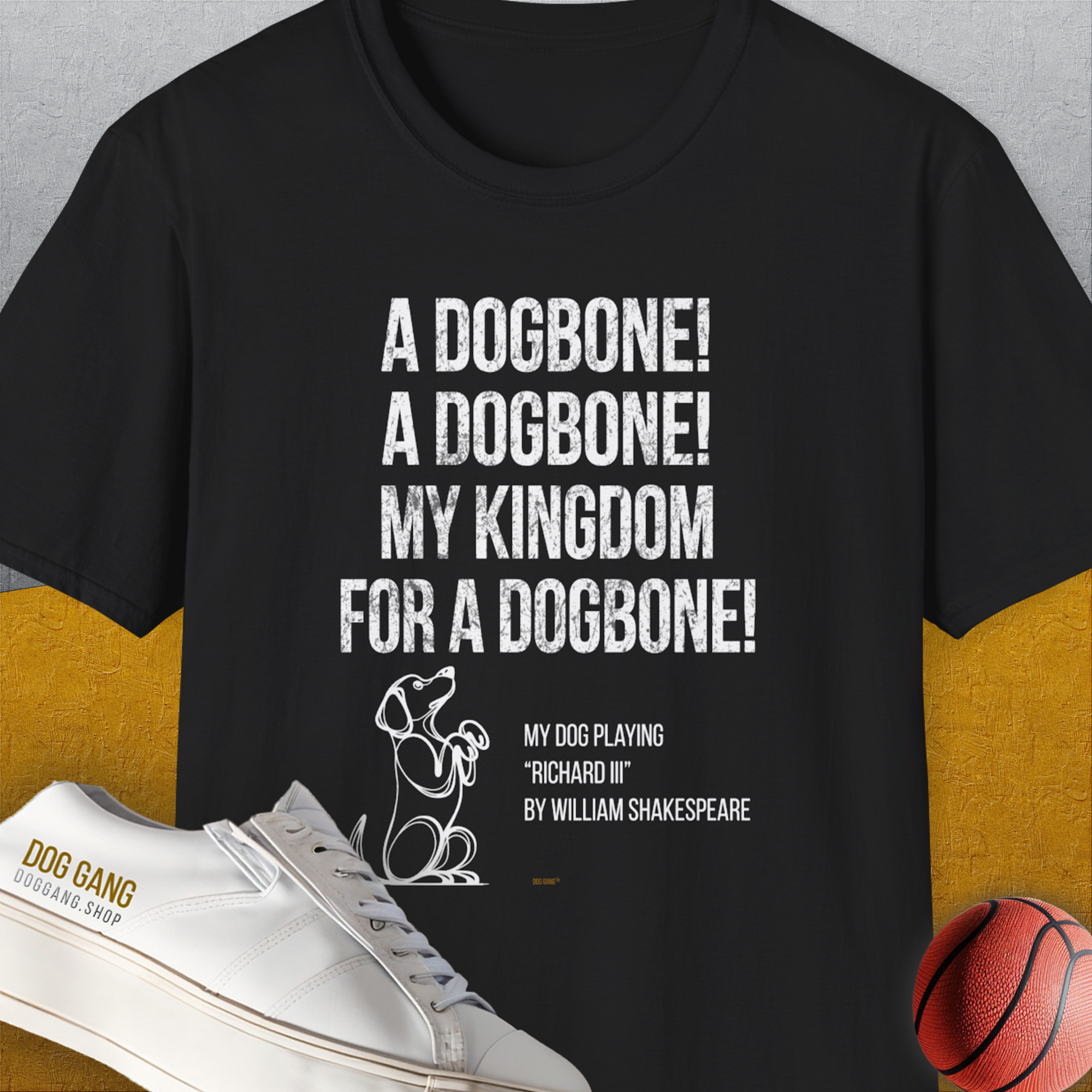 My Kingdom For A Dogbone - My Dog Playing Richard III. by Shakespeare, Unisex T-Shirt-Black-funny dog lover Shirtdesign by Dog Gang