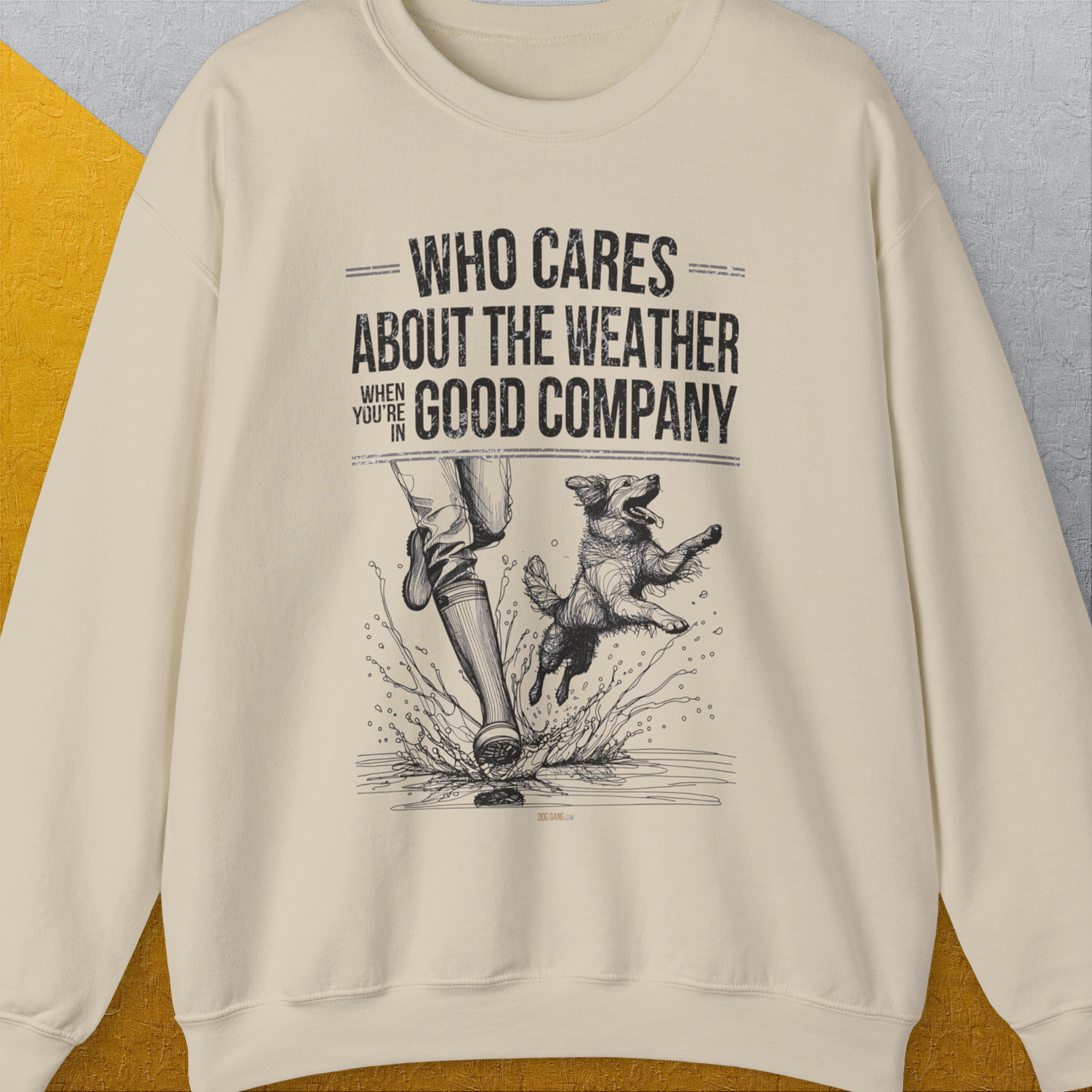 Who Cares About The Weather When You're In Good Company, Volume 1, Unisex Sweatshirt- another funny dog lover Shirtdesign made by Dog Gang