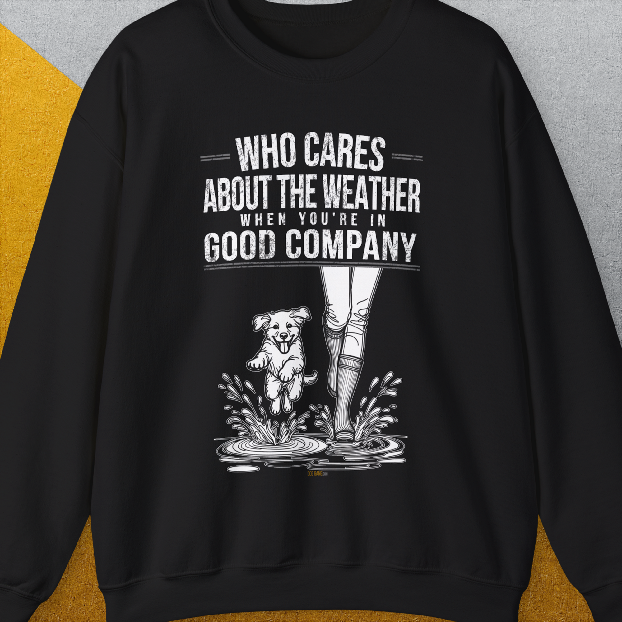 Who Cares About The Weather When You're In Good Company, Volume 2, Unisex Sweatshirt-S-funny dog lover Shirtdesign by Dog Gang