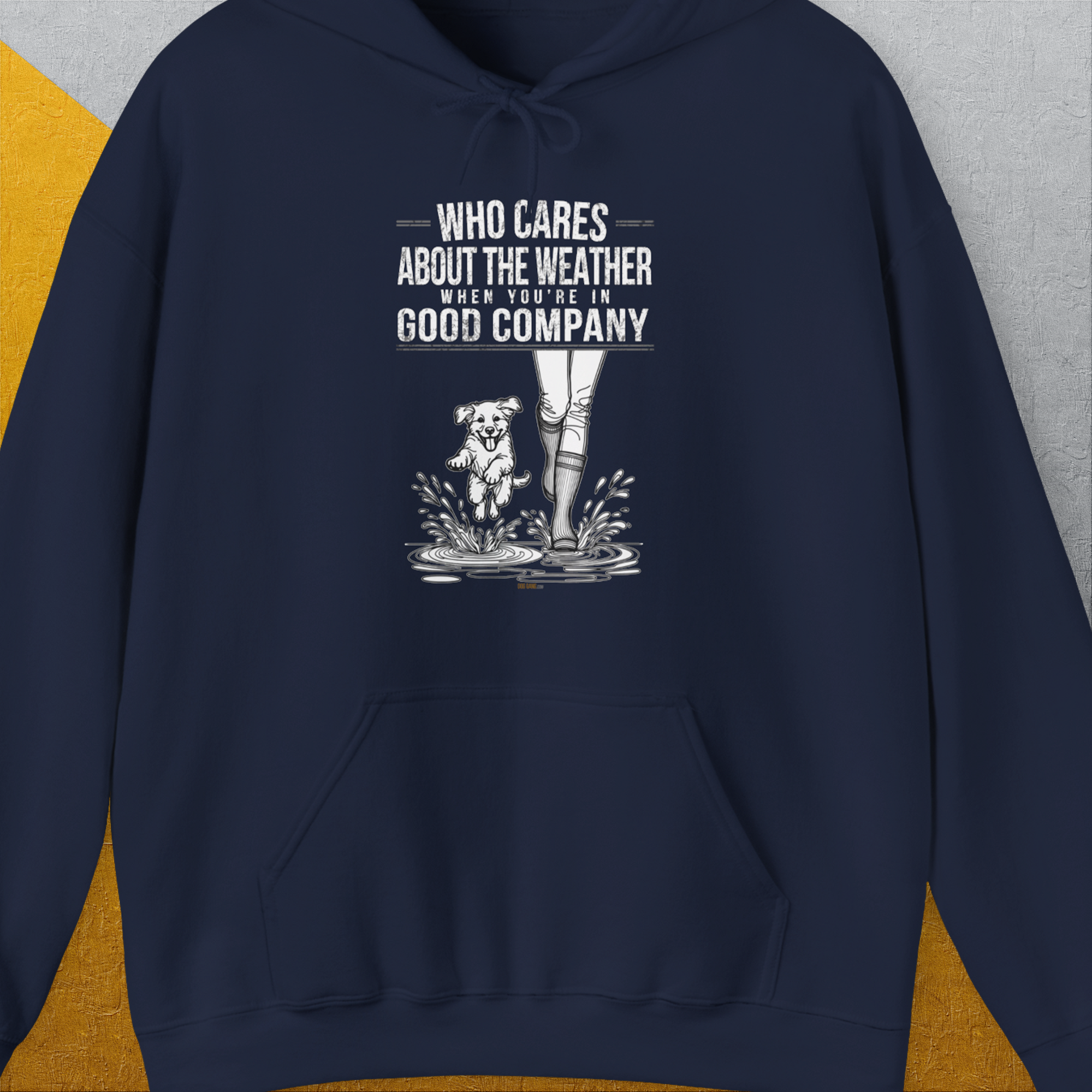 Who Cares About The Weather When You're In Good Company, Volume 2, Unisex Hoodie-Navy-funny dog lover Shirtdesign by Dog Gang