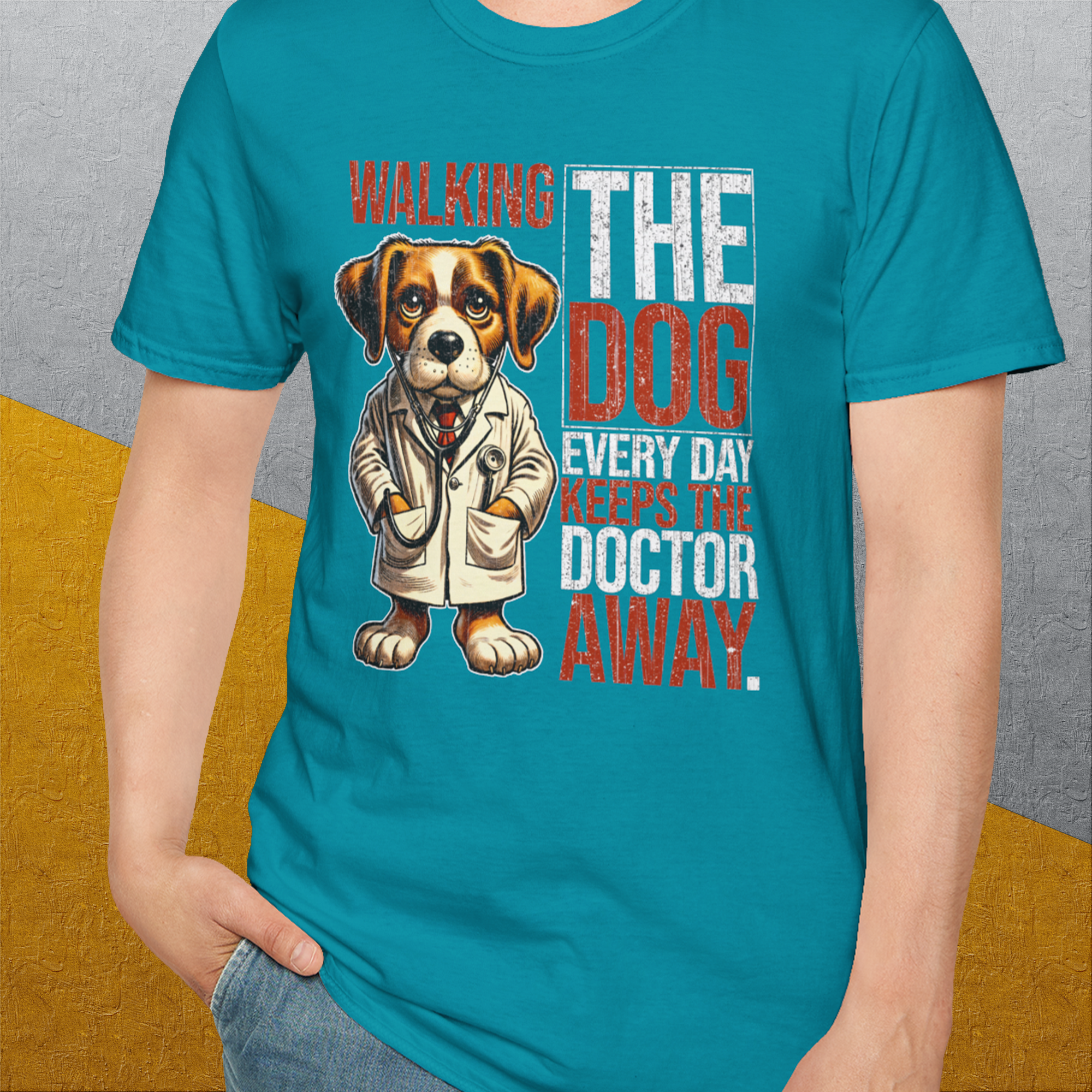 Walking The Dog Every Day Keeps The Doctor Away, Volume 1, Unisex T-Shirt-funny dog lover Shirtdesign by Dog Gang