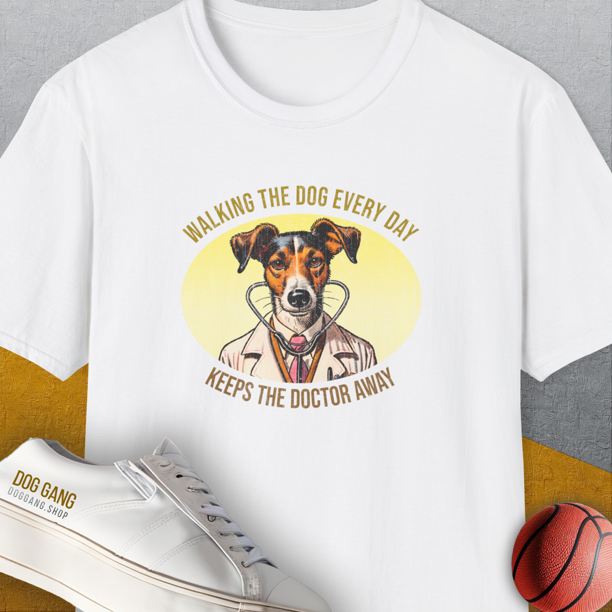 Walking The Dog Every Day Keeps The Doctor Away, Volume 2, Unisex T-Shirt-funny and stylish. A perfect gift for dog lovers. Shirtdesign by Dog Gang