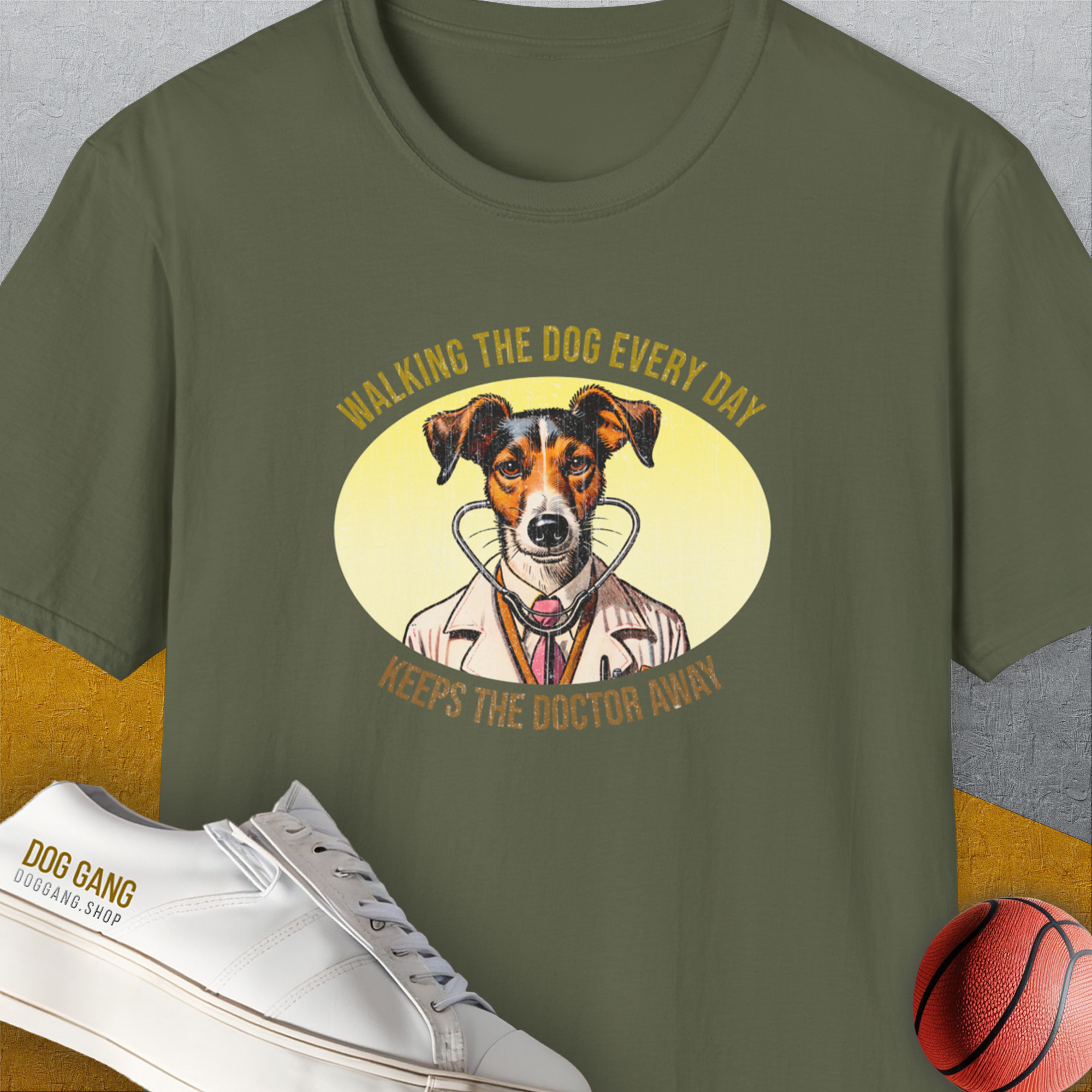 Walking The Dog Every Day Keeps The Doctor Away, Volume 2, Unisex T-Shirt- another funny dog lover Shirtdesign made by Dog Gang