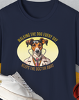 Walking The Dog Every Day Keeps The Doctor Away, Volume 2, Unisex T-Shirt-Navy-funny dog lover Shirtdesign by Dog Gang