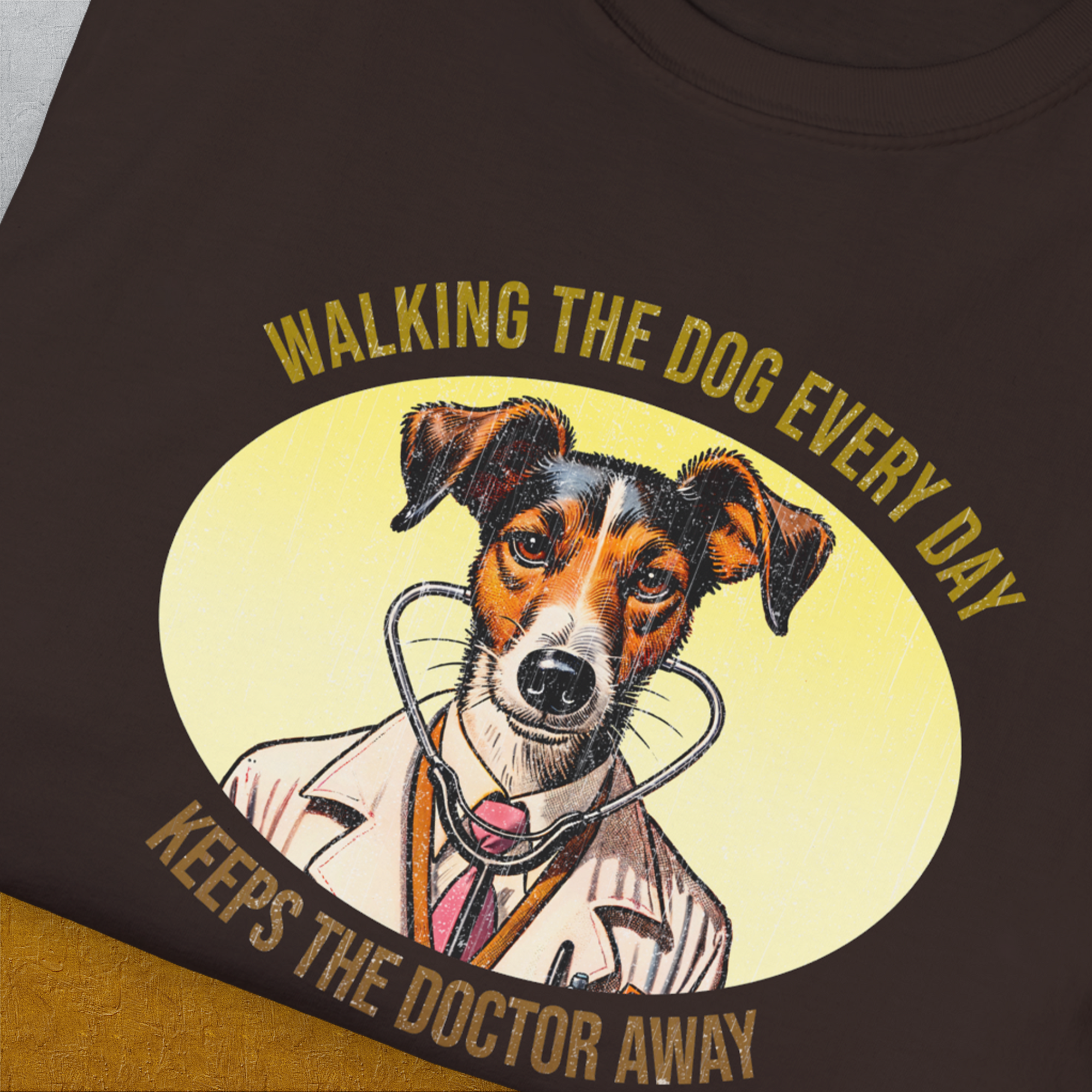 Walking The Dog Every Day Keeps The Doctor Away, Volume 2, Unisex T-Shirt-humorous dog lover / dog owner Design by Dog Gang
