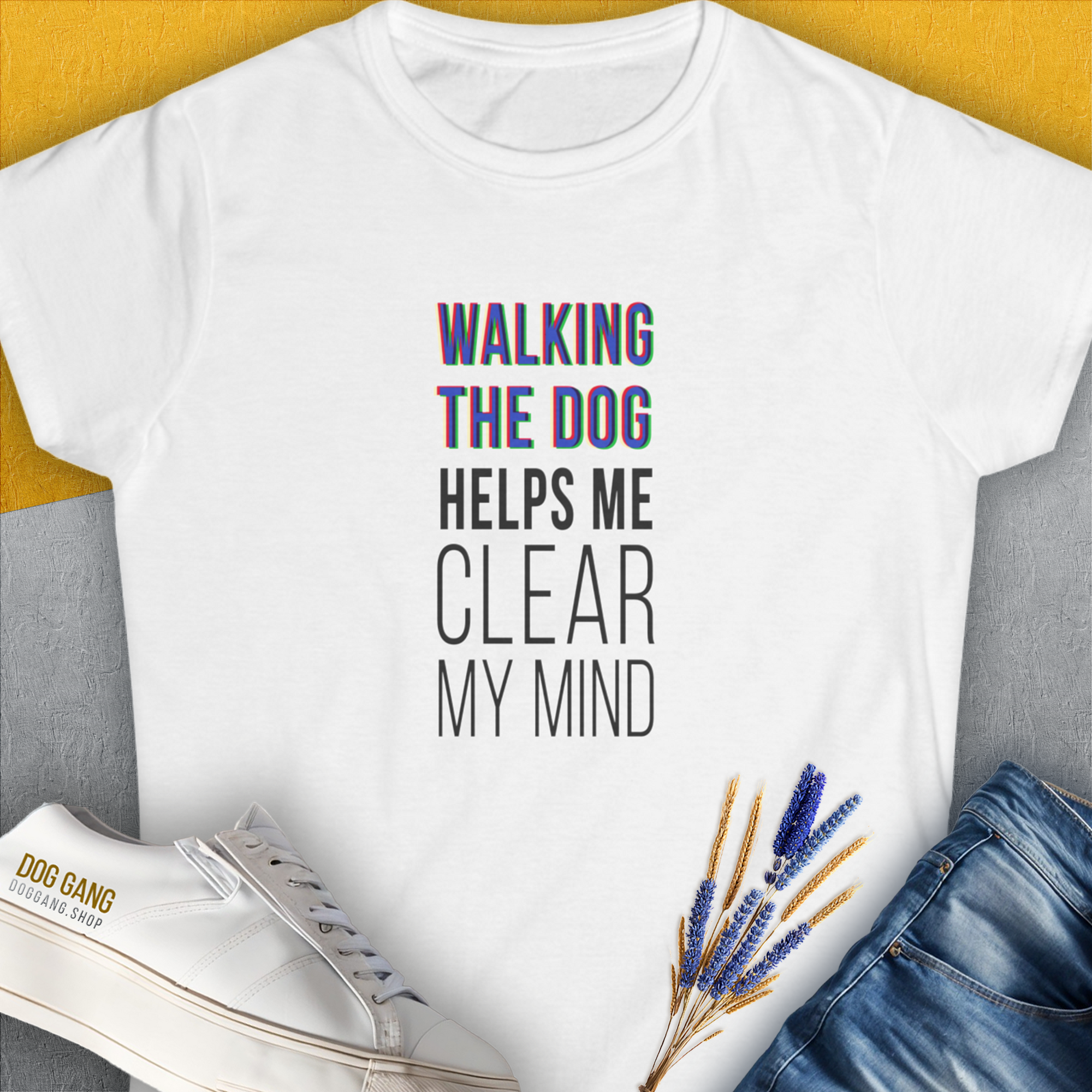 Walking The Dog Series One, Volume 3, Women's T-Shirt-White. For dog lovers and dog owners. Design by Dog Gang