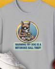 Warning: My Dog Is A Notorious Ball Thief, Volume 1, Unisex T-Shirt-Sport Grey, Design by Dog Gang