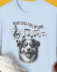 Blue Eyes Full Of Love, Volume 2 (Australian Shepherd), Unisex T-Shirt-Light Blue. A perfect gift for dog lovers and dog owners. Design by Dog Gang