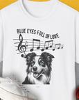Blue Eyes Full Of Love, Volume 3 (Border Collie), Unisex T-Shirt-White, a cool and stylish design with a funny saying from Dog Gang