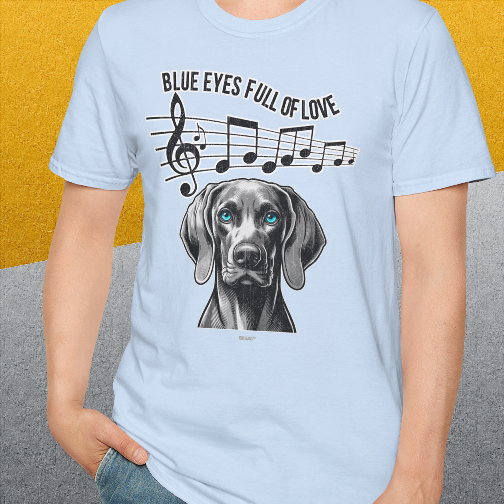 Blue Eyes Full Of Love, Volume 4 (Weimaraner), Unisex T-Shirt-, Design by Dog Gang