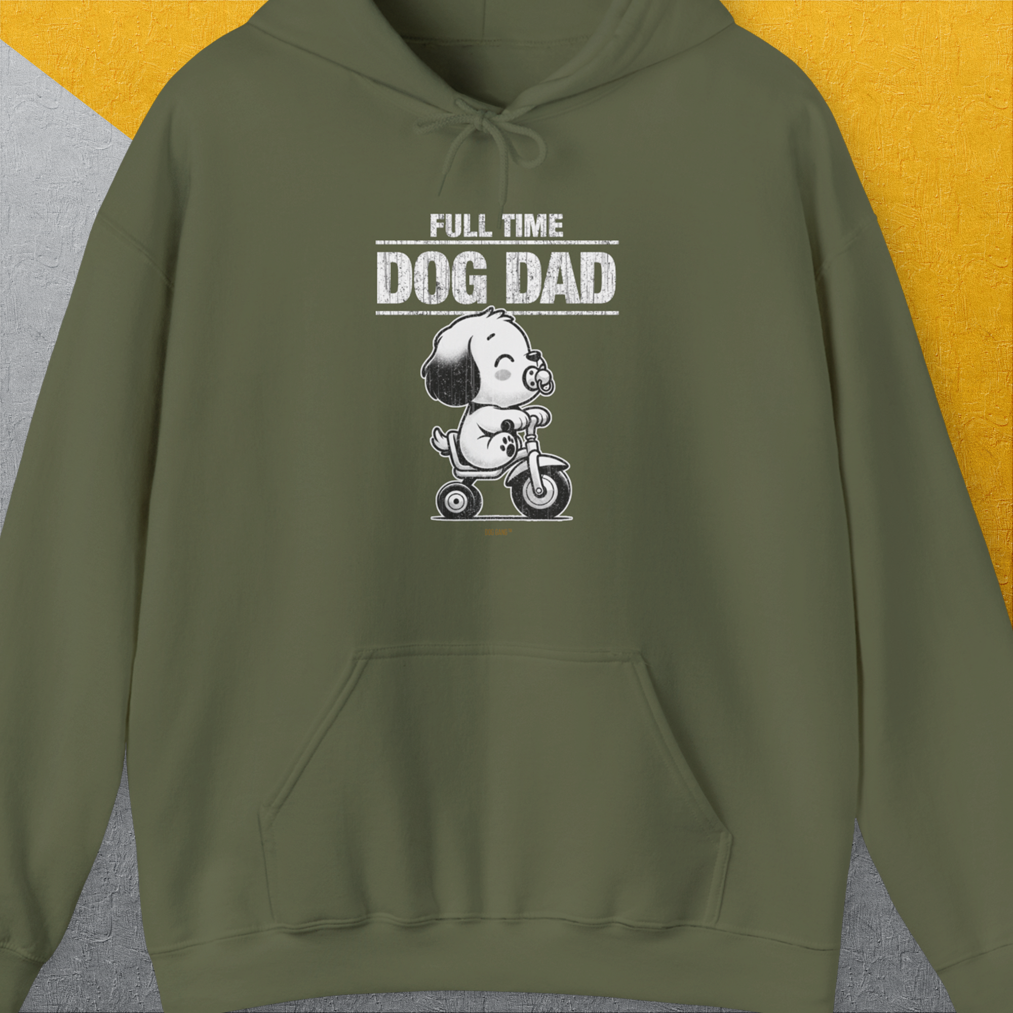 The Dog Dad Series, Volume 3 features a funny cartoon dog on a scooter with the saying Full Time Dog Dad. A cute dog design perfect for any dog owner. Designed by Dog Gang.