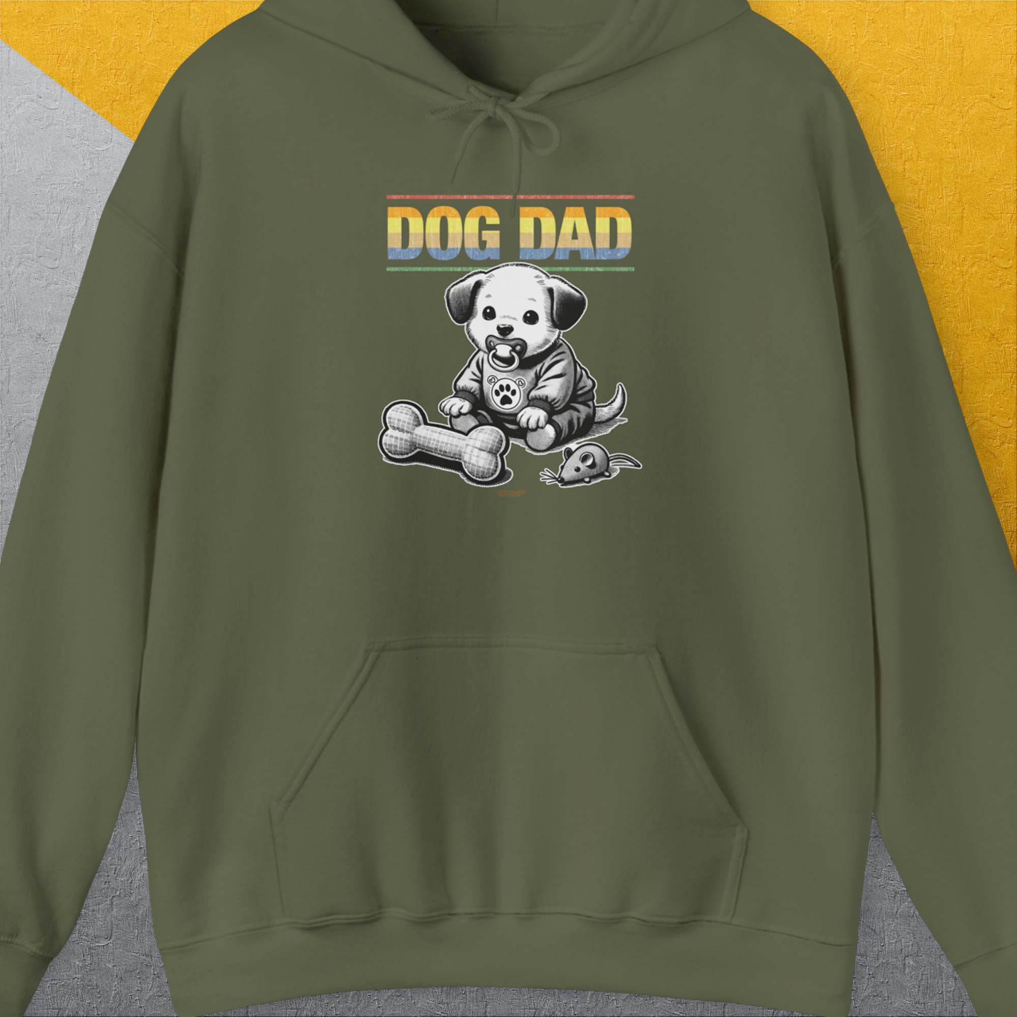 Dog Dad Series, Volume 2, Unisex Hoodie-Military Green. A perfect gift for dog lovers and dog owners. Design by Dog Gang