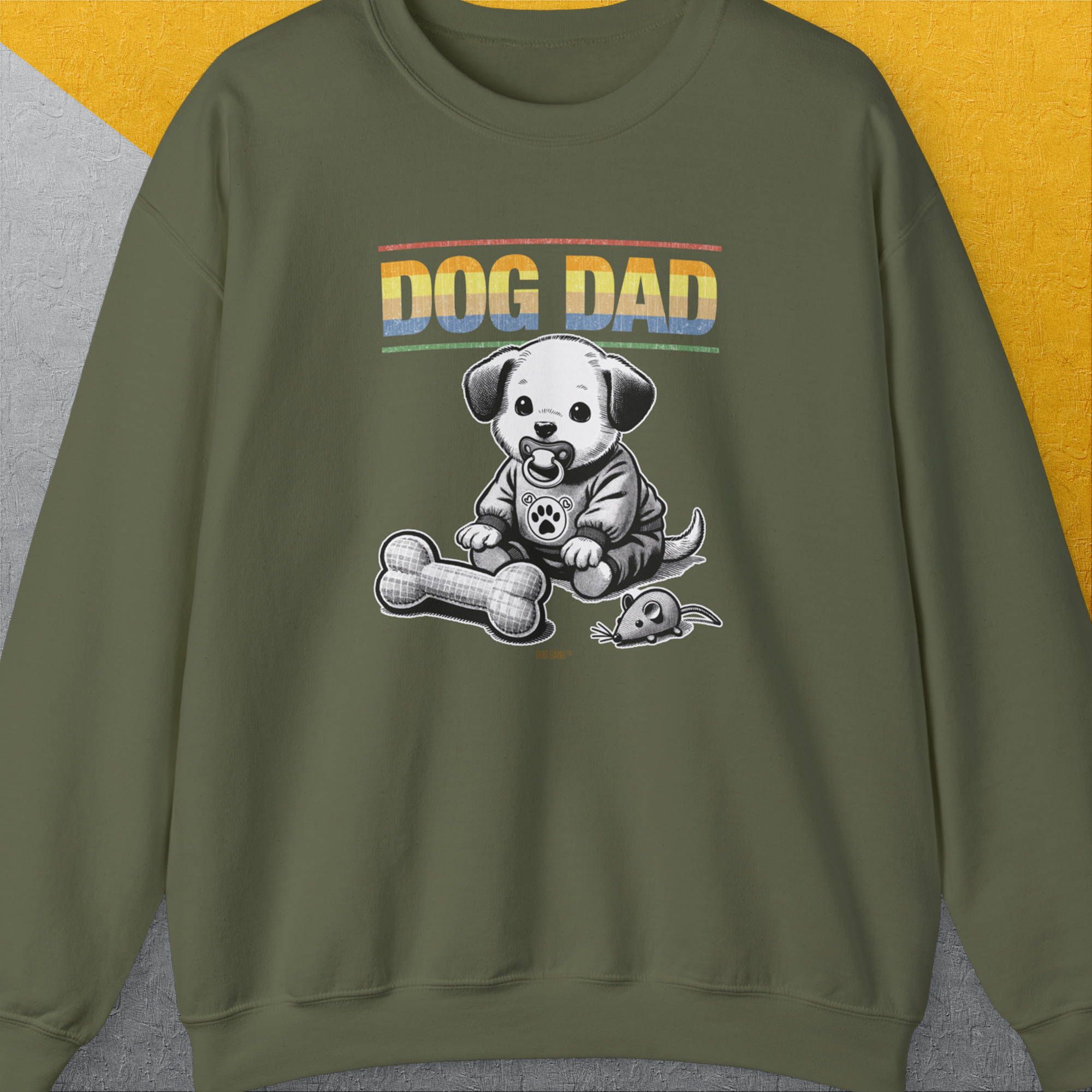 Dog Dad Series, Volume 2, Unisex Sweatshirt-Military Green. A perfect gift for dog lovers and dog owners. Design by Dog Gang