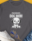 Charcoal tee features a cartoon puppy and the phrase Dog Mom Series, Volume 7 in a funny dog-themed style. Designed by Dog Gang.