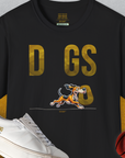 Unisex T-shirt with a funny dog stealing the letter "o" from the word "Dogs" from the DOGS series (D-GS), volume 1. Perfect for dog lovers. From the Swiss design label Dog Gang.