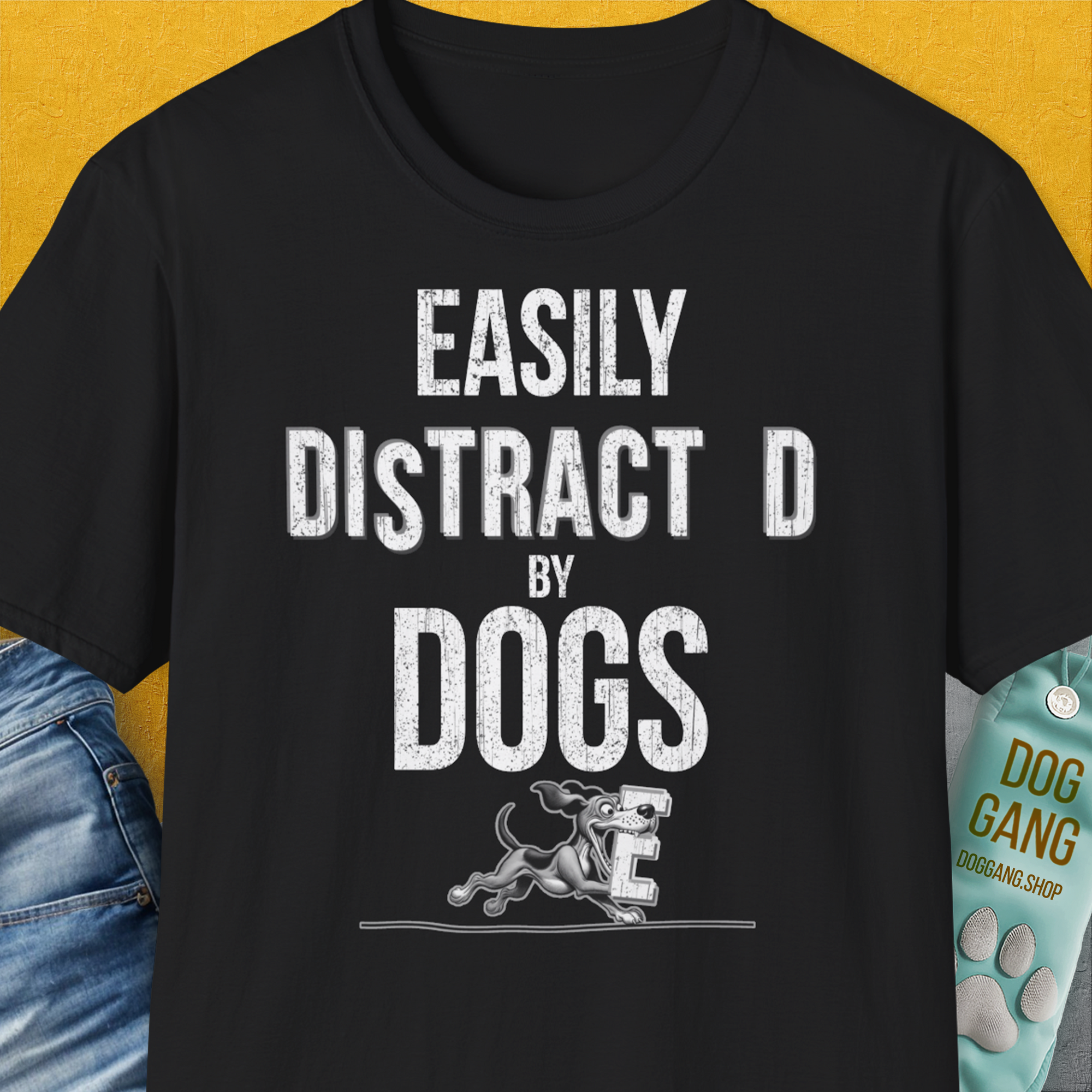Easily Distracted By Dogs Series, Volume 3, Unisex T-Shirt-Black, Design by Dog Gang